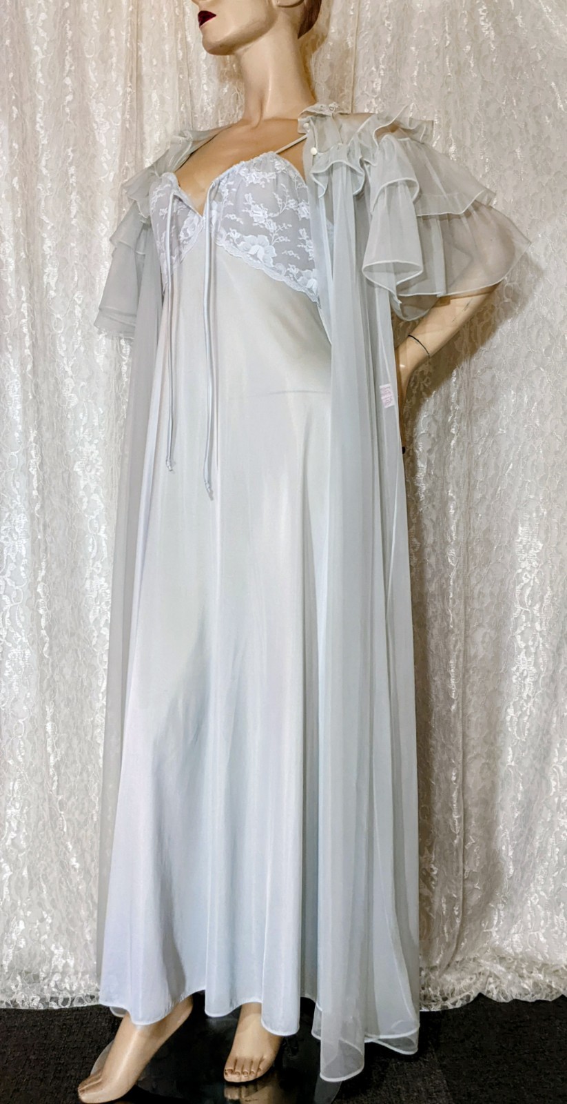 VTG Luxite by Holeproof Ruffle Sleeves Peignoir Robe Bonus Lingerie Nightgown M