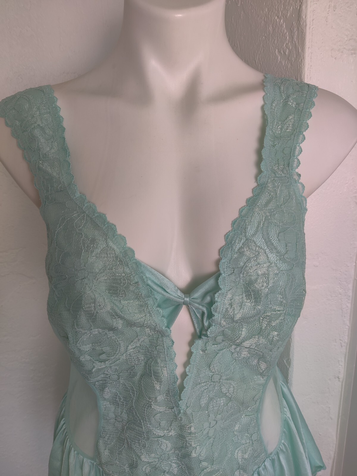 Vintage Alana Gale Large Sexy Babydoll 4663 Nightie Ruffle Lace Chiffon Aqua EVC