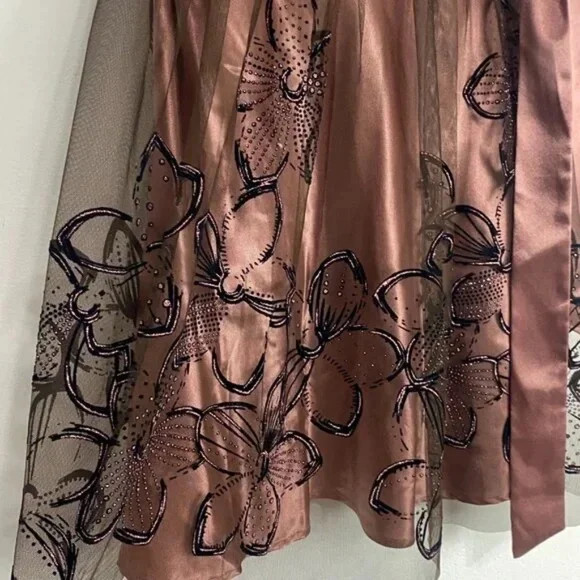 Vintage S.L. Fashions Bronze Metallic Tulle Satin Babydoll Dress Fairycore 10P
