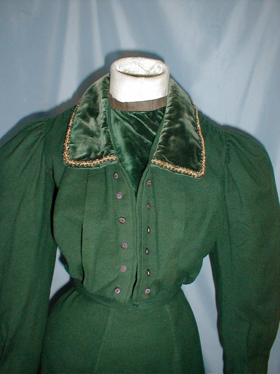 Striking Antique Dress Suit Victorian 1890&rsquo;s Forest Green Wool Velvet Trim