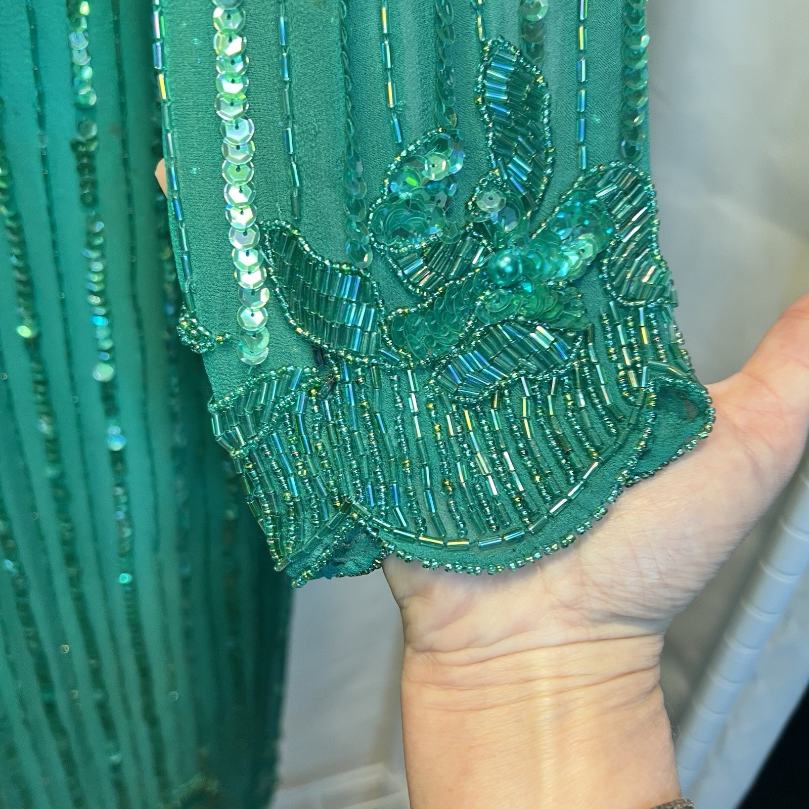 Vintge NADINE Boutique Medium Silk Hand Beaded Embellished Cocktail Dress Green