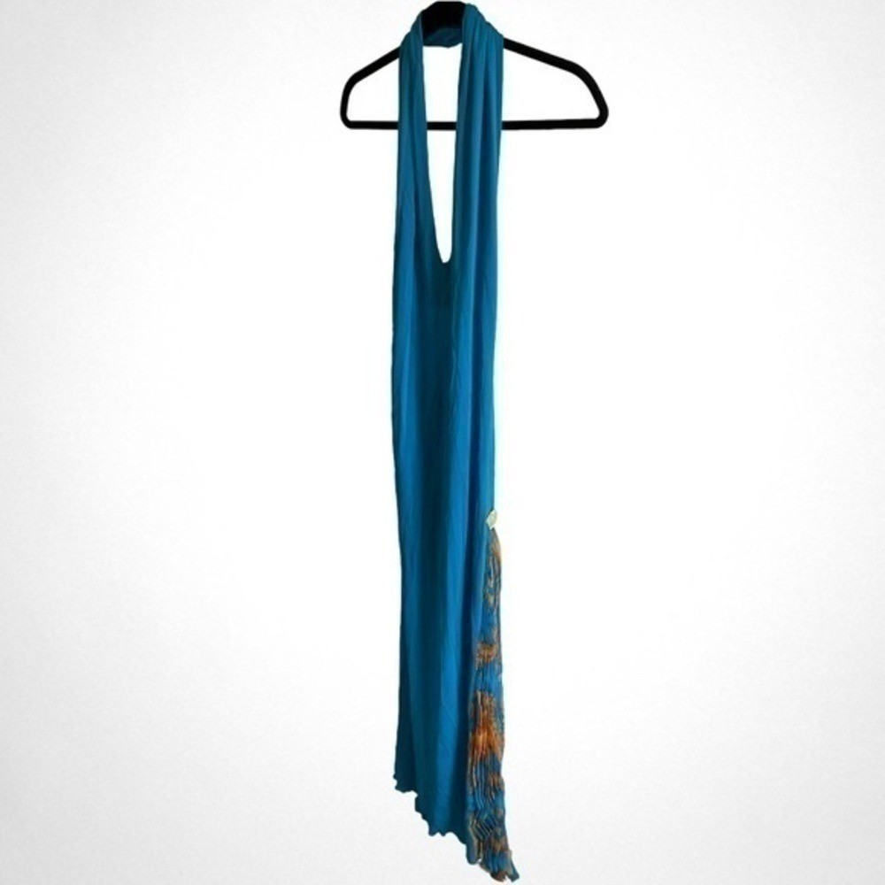 VERSACE ATELIER Haute Couture Runway Teal Blue Halter Medusa Dress 90&rsquo;s Y2K RARE
