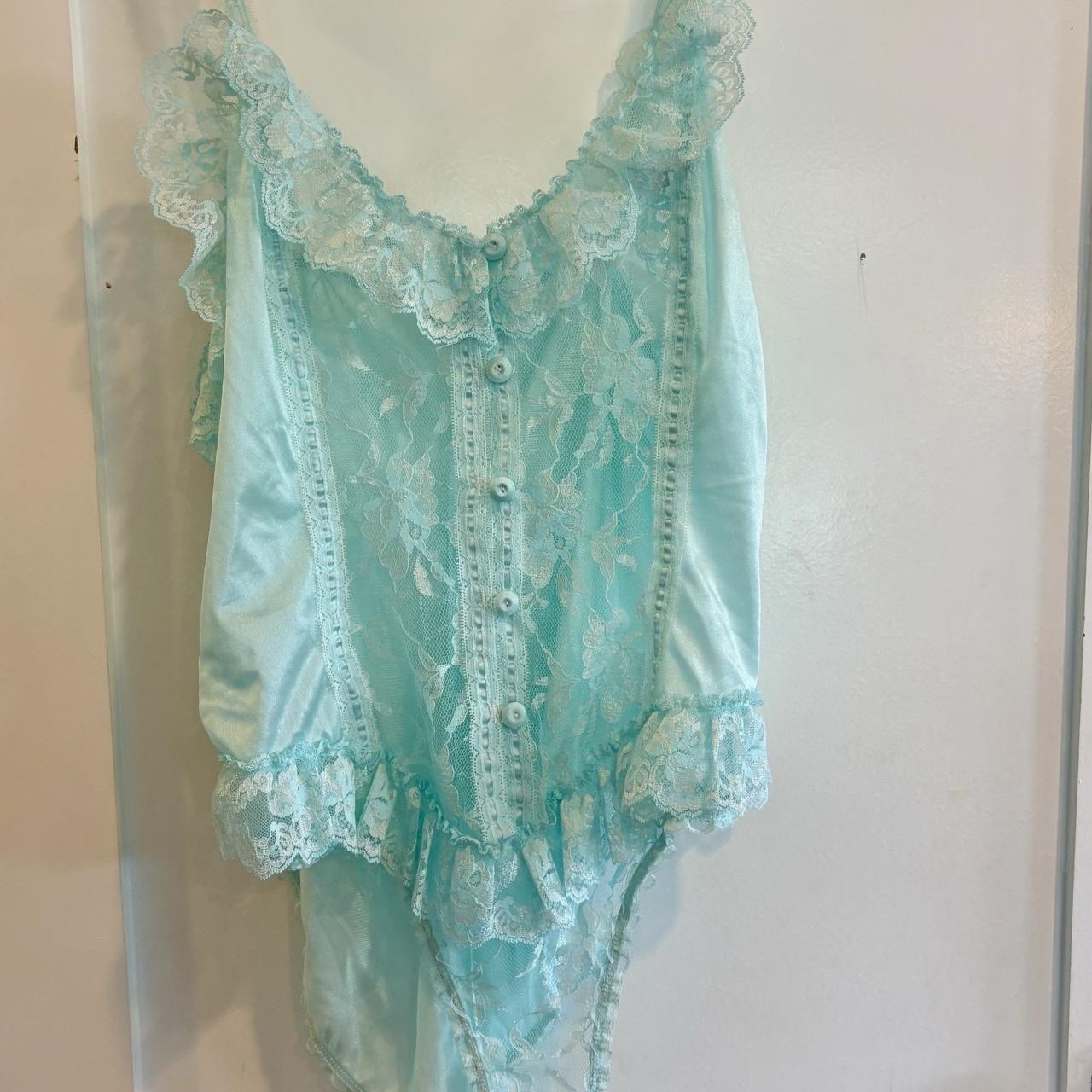Vintage Delicates Bridal Honeymoon Light Teal Teddy Bodysuit L