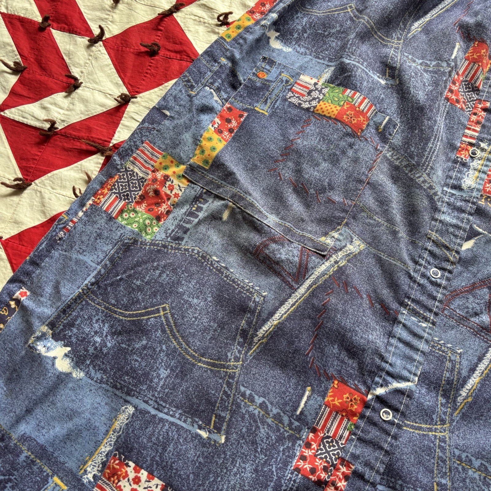 Vintage 1970s Patchwork Print Smock Dress Women’s Poly Blend As Is Hippie