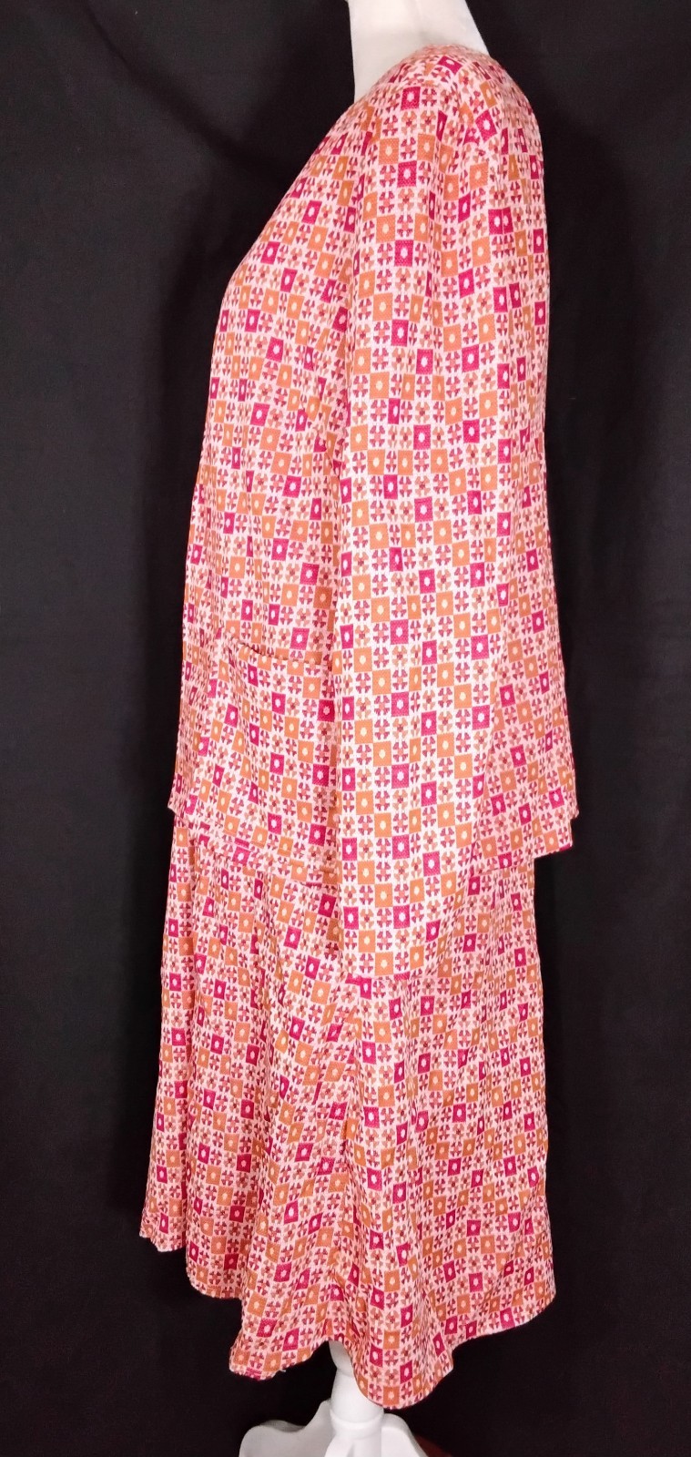 Vintage 70s Unbranded Orange Shift Midi V Neck Dress And Jacket Sz M/L USA
