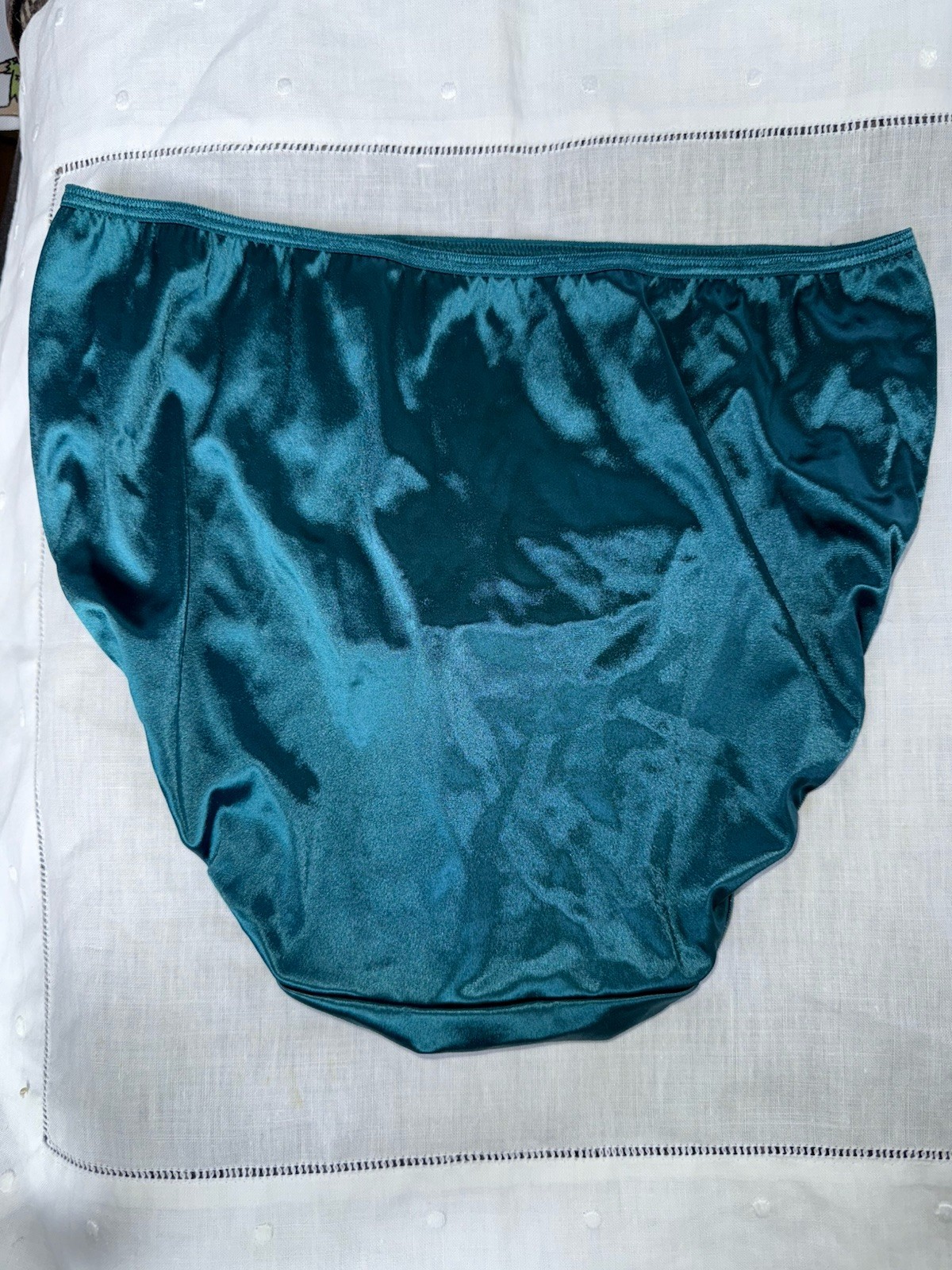 Vtg Vanity Fair Panties Second Satin High Cut Brief Pretty Peacock Blue Teal 6 M