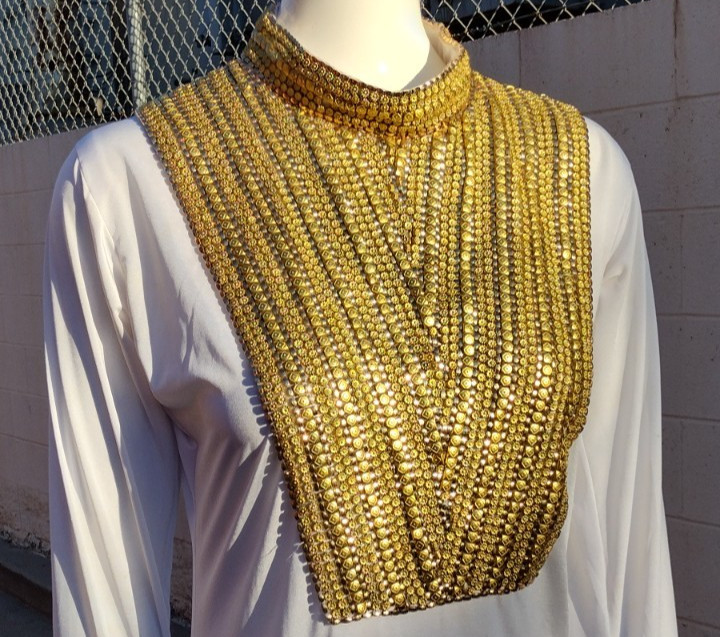 Goddess Bombshell Cosplay Egypt Long Sleeve Mermaid Cleopatra Gown Gold Metals M
