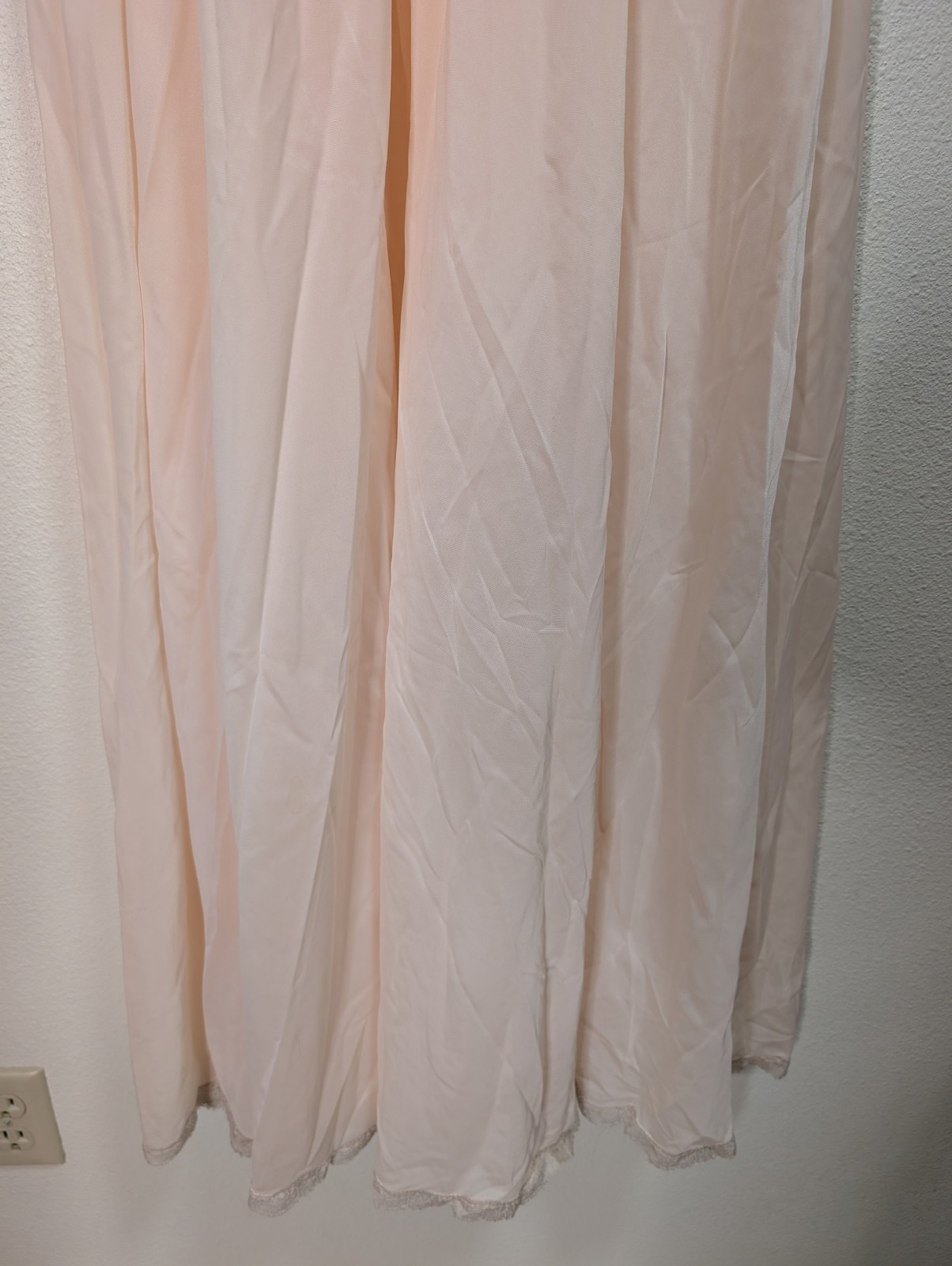 Vintage Blush Peach Lace Chiffon Gown Bardot Style Romantic Bridal Lingerie Slip