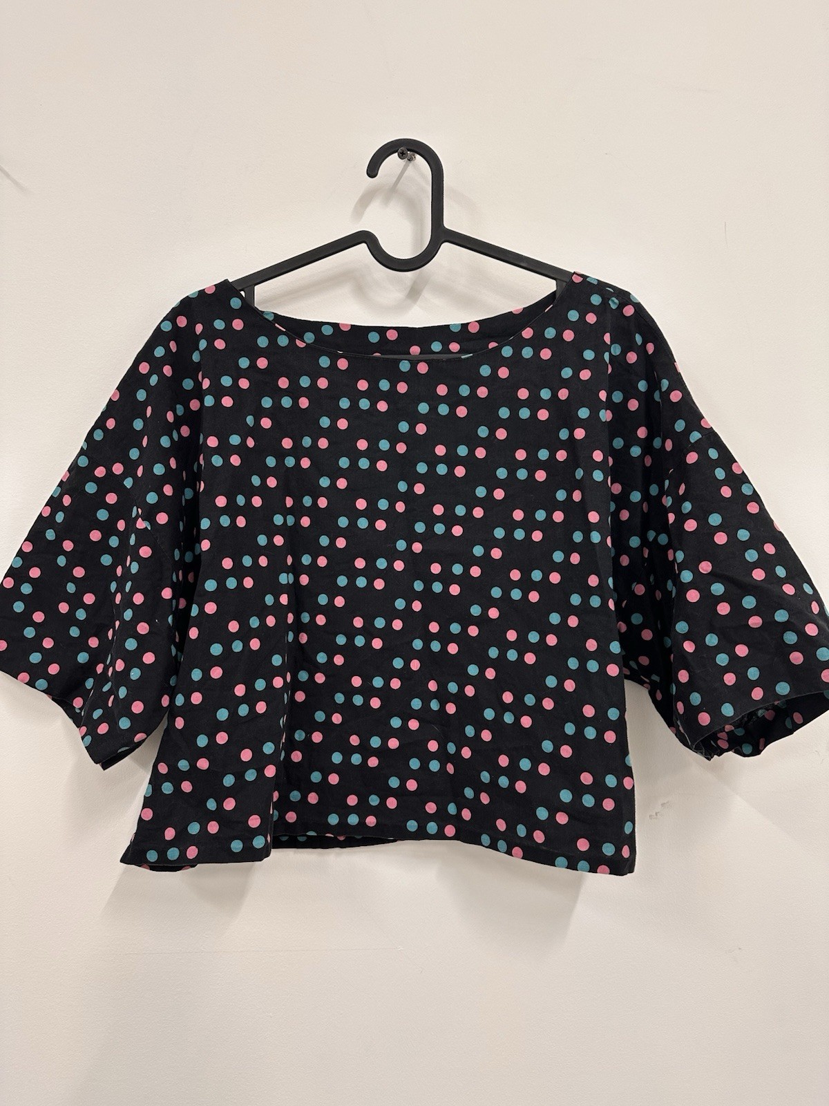 80s Vintage Handmade Polka Dot Crop Top Cotton Tshirt Medium M L