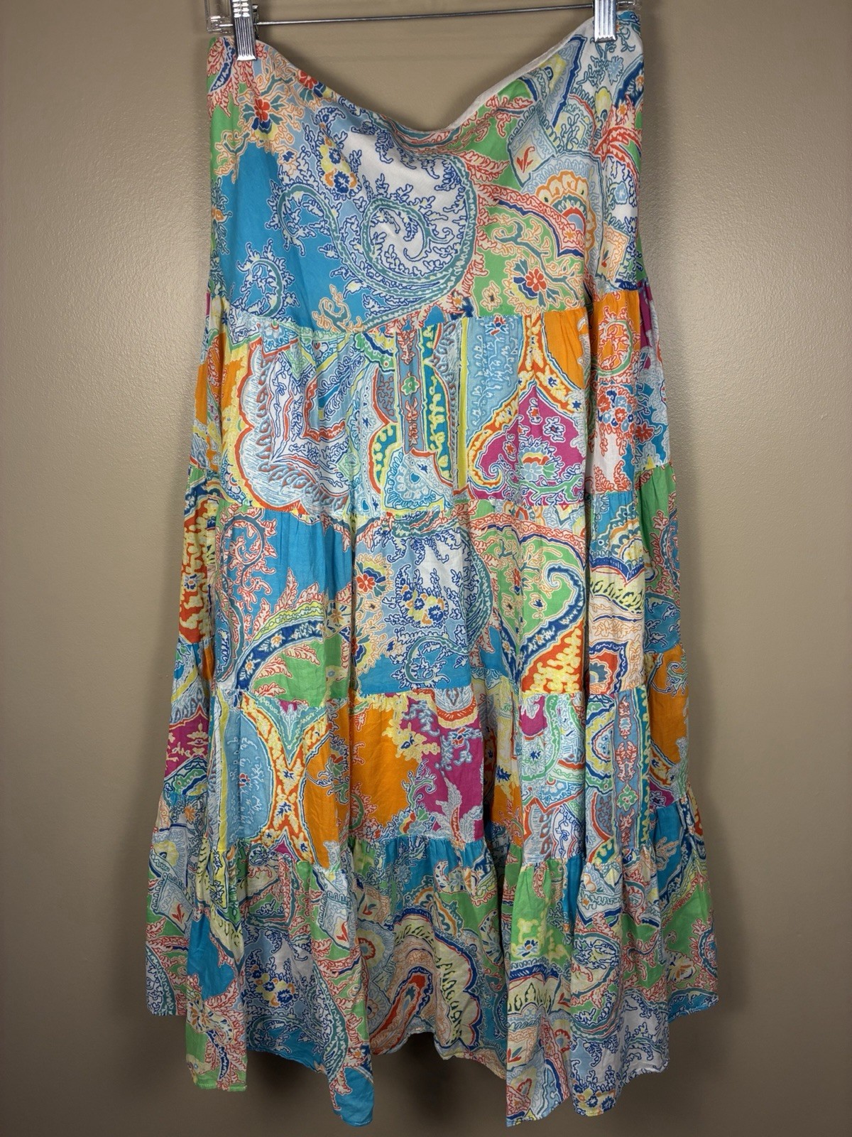 VTG Lauren Ralph Lauren y2k 90s Paisley Tiered Cotton Maxi Skirt M Boho Festival