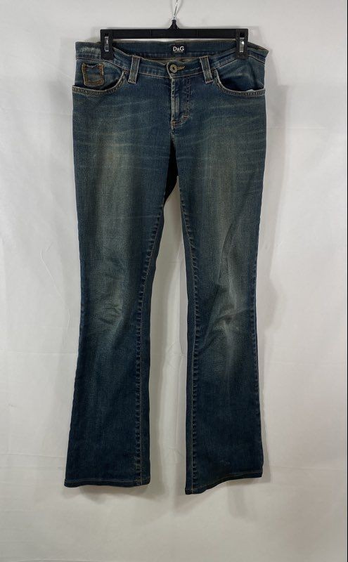 Vintage Y2K D&G Dolce & Gabbana Women&rsquo;s Blue Low Rise Distressed Flare Jeans 30