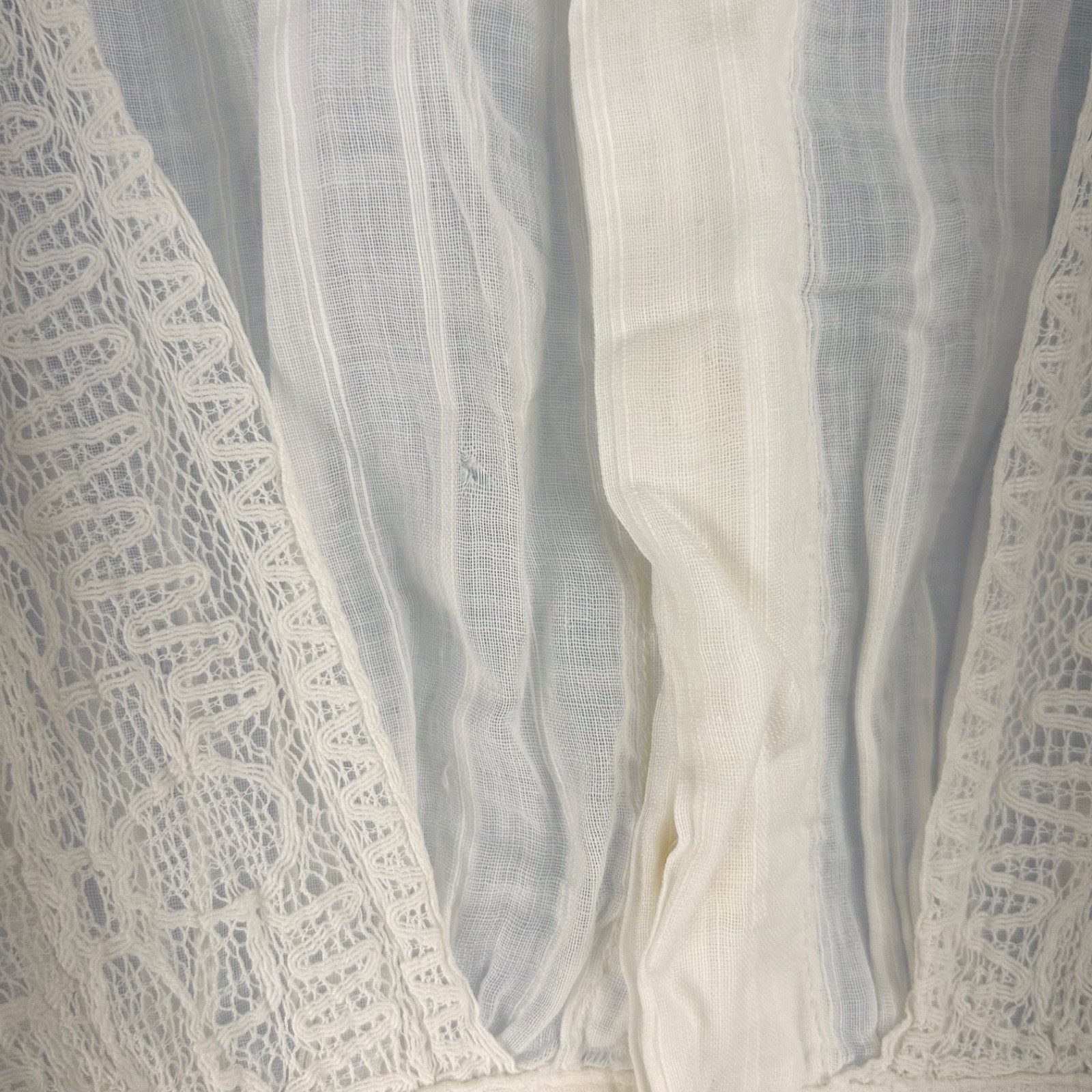 Antique Early 20th Century Sheer White Cotton Tea Gown Pintuck Pleats, Lace
