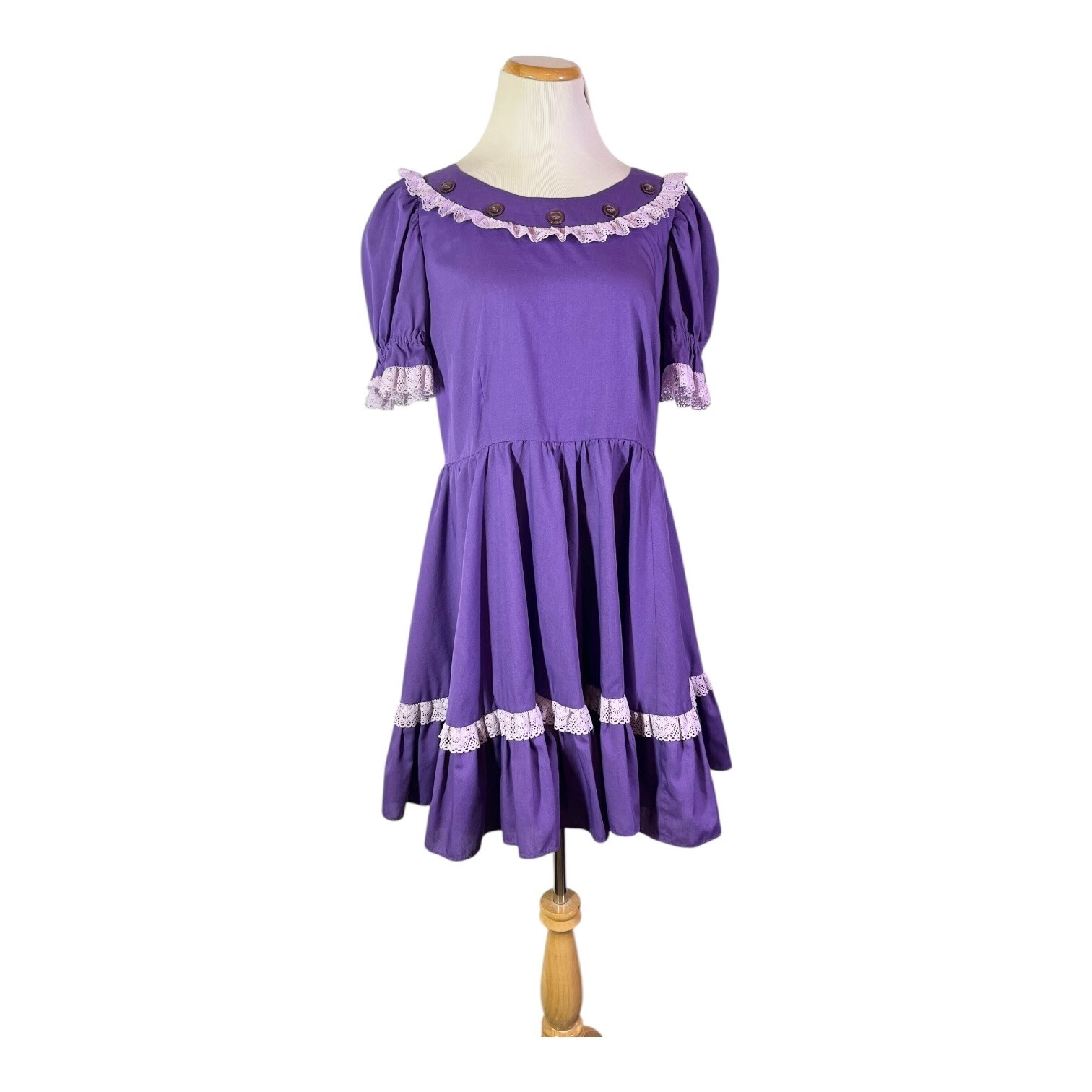 Vintage Homemade Square Dancing Dress Circle Skirt Ruffled Purple