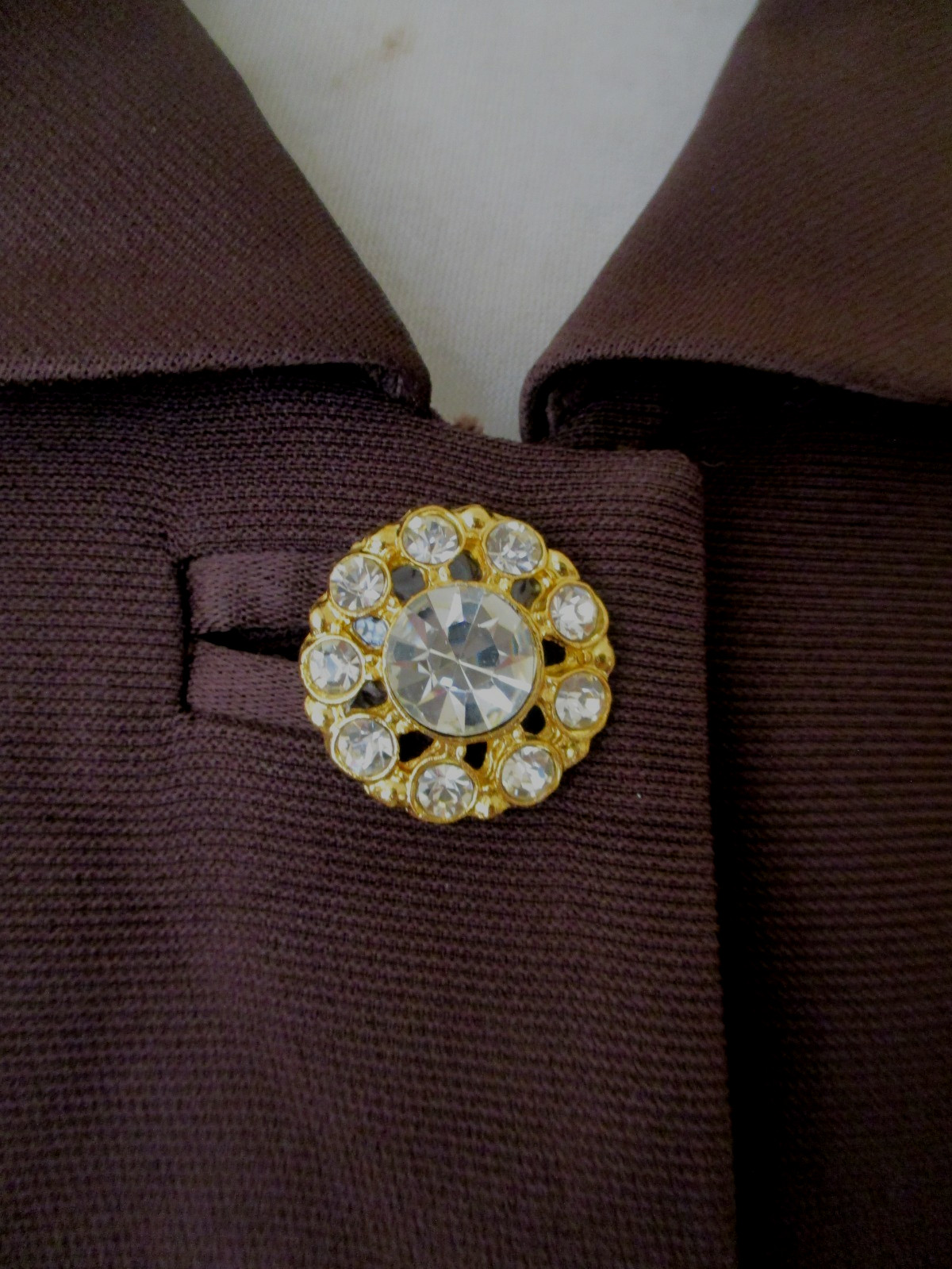 Vtg Heiser-Egan Evening Jacket M Women Brown Faille Satin Trim Crystal Buttons