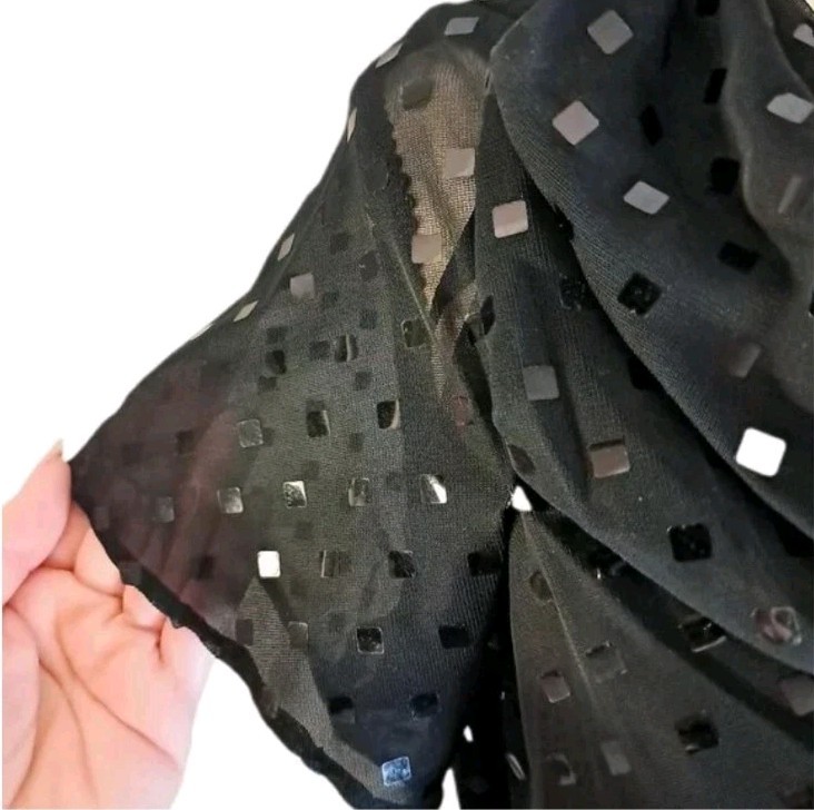 Vintage 70s 80s Another Thyme Black Sequin Cocktail Wedding Party Dress Sz 6