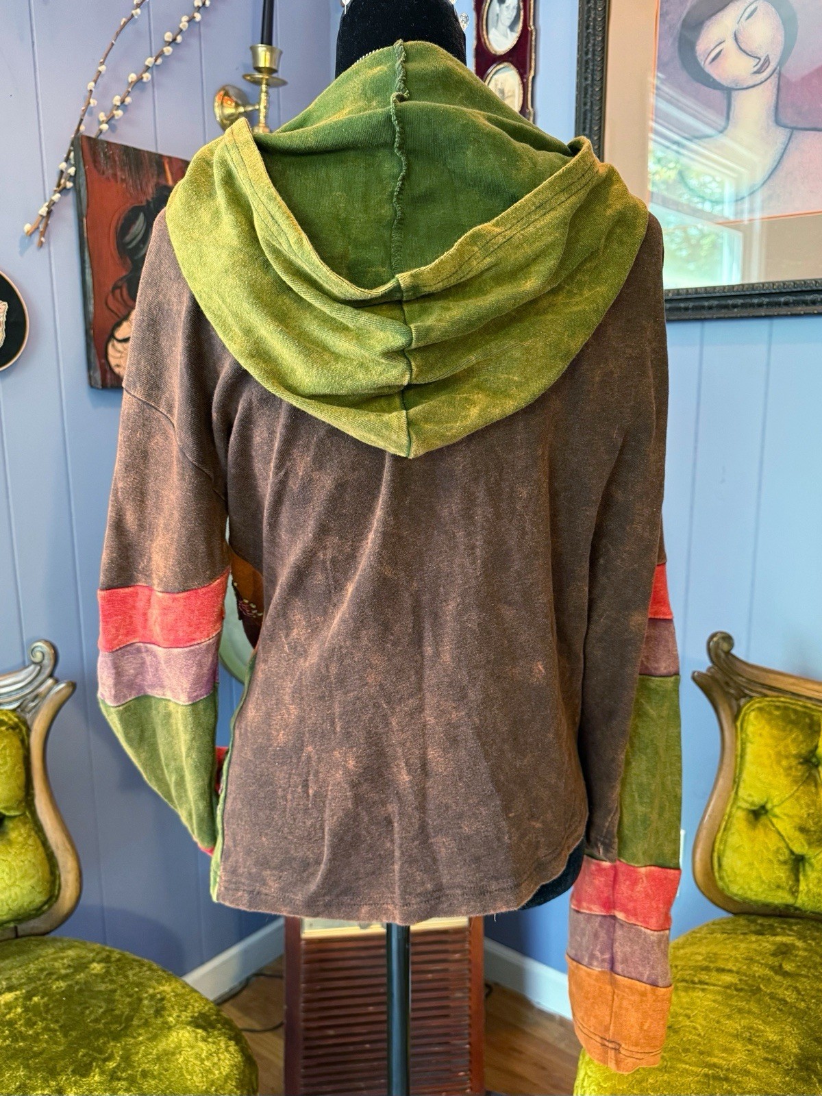 Vintage Rosing International Nepal Boho Hippie Fairy Goblincore Patchwork Hoodie