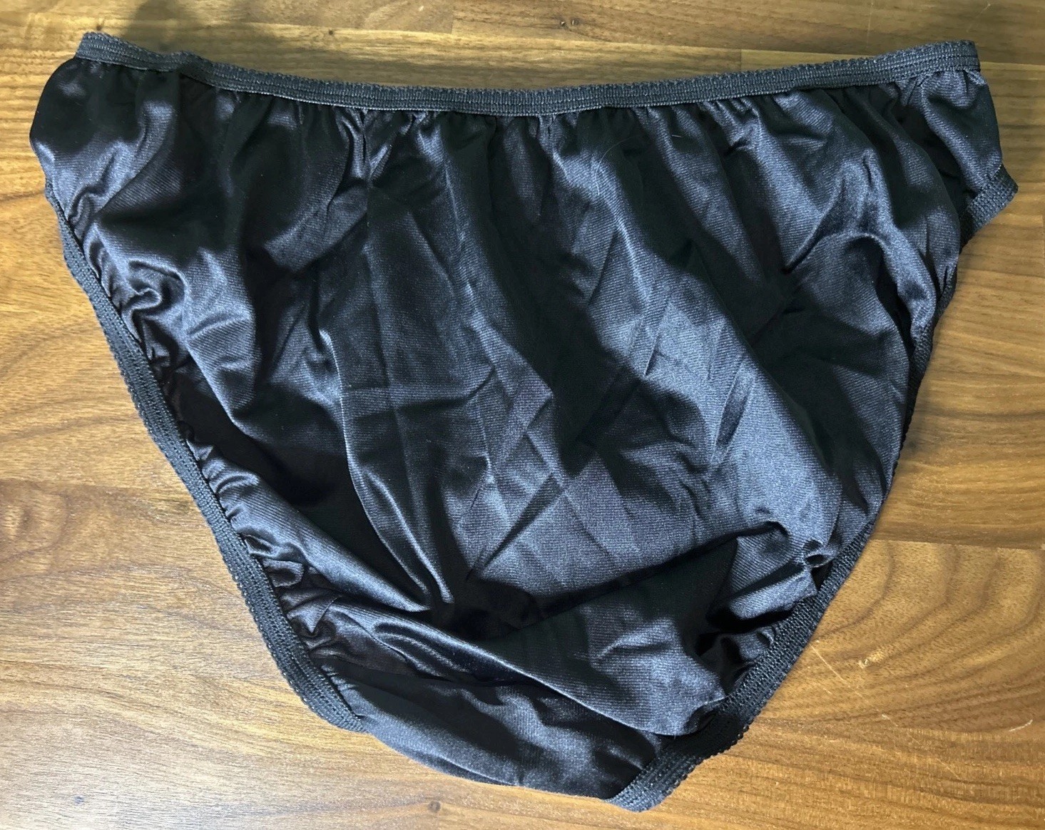 Vtg Vanity Fair Second Skin Nylon Panties Shiny Hi-Cut Sz 7 RARE Black Silky