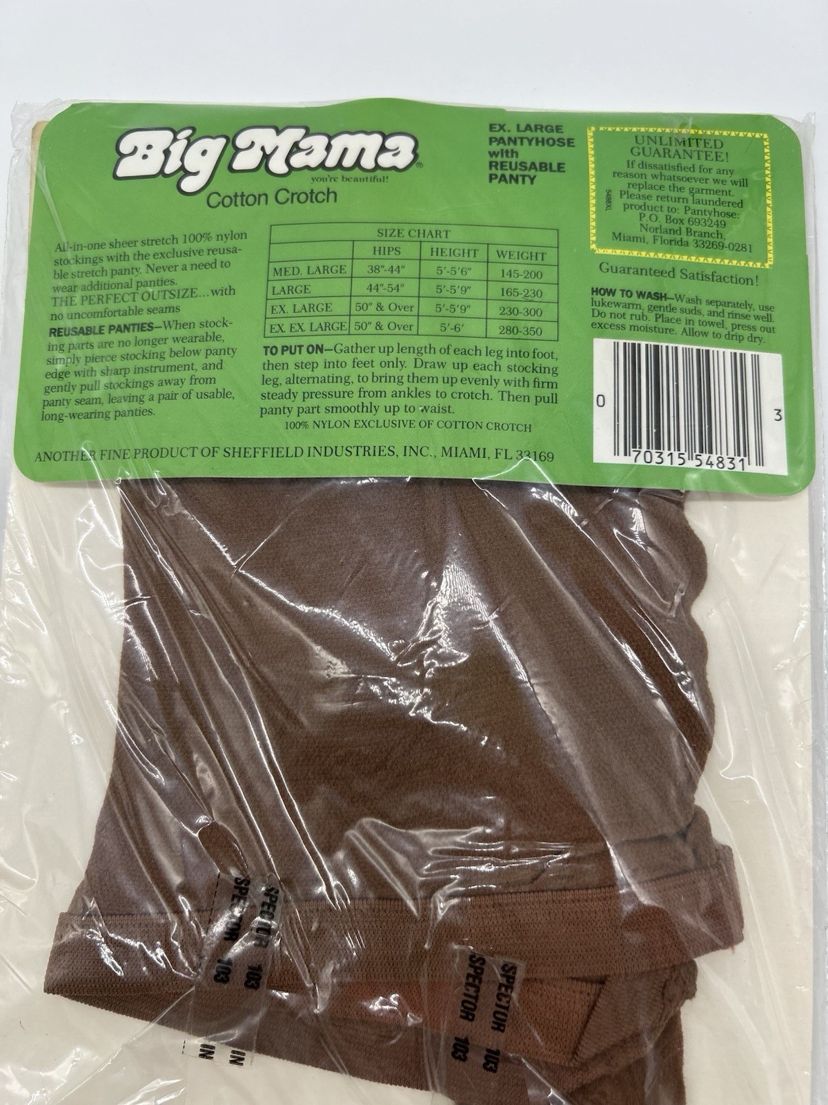 Vintage Big Mama Pantyhose XL Queen Suntan NOS Control Top Cotton Crotch