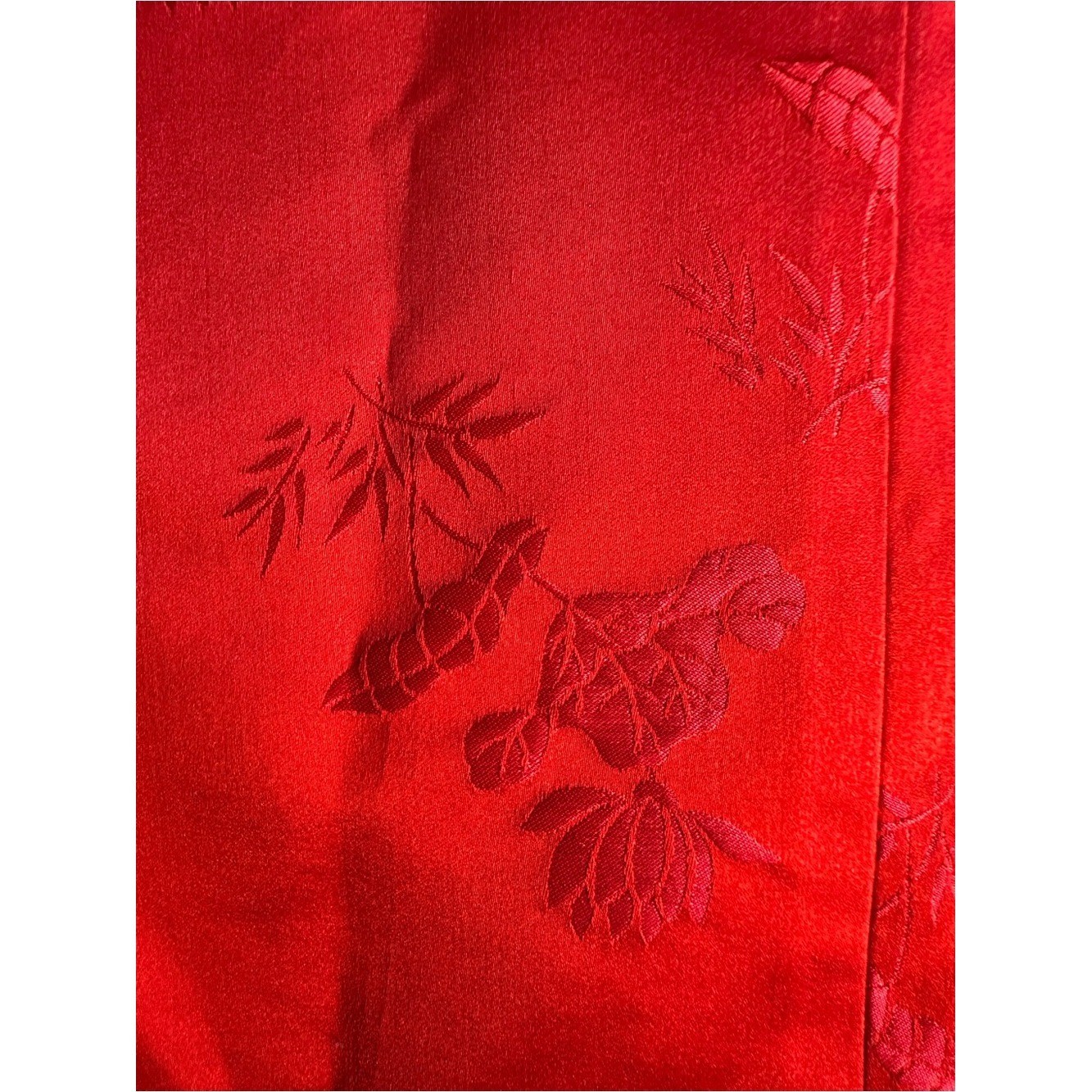 Vintage Red Mandarin Frog Closure Satin Jacquard Jacket Chinese Brocade Artwear