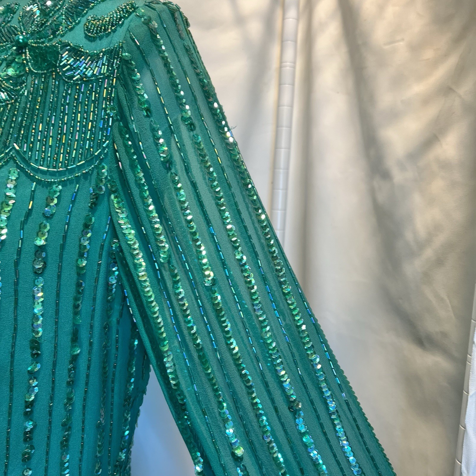 Vintge NADINE Boutique Medium Silk Hand Beaded Embellished Cocktail Dress Green