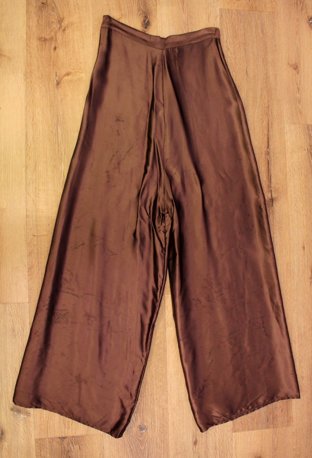 VTG Women&rsquo;s 40s Brown / Bronze Satin Side Button Wide Leg Pajama Pants S/M 1940s