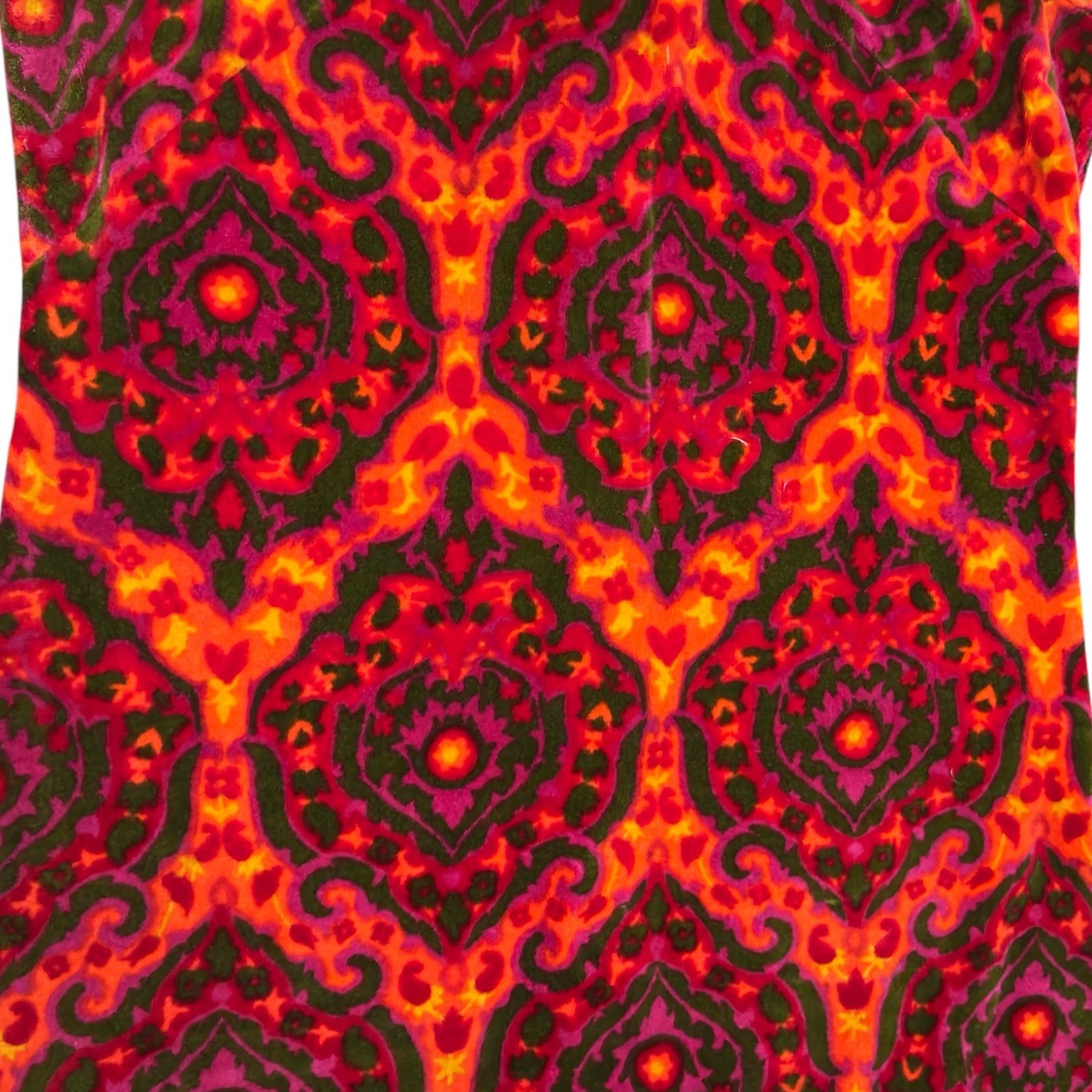 Vintage 60s Psychedelic MOD Sleeveless Dress Velour Zip Up Back Tapestry XL 14