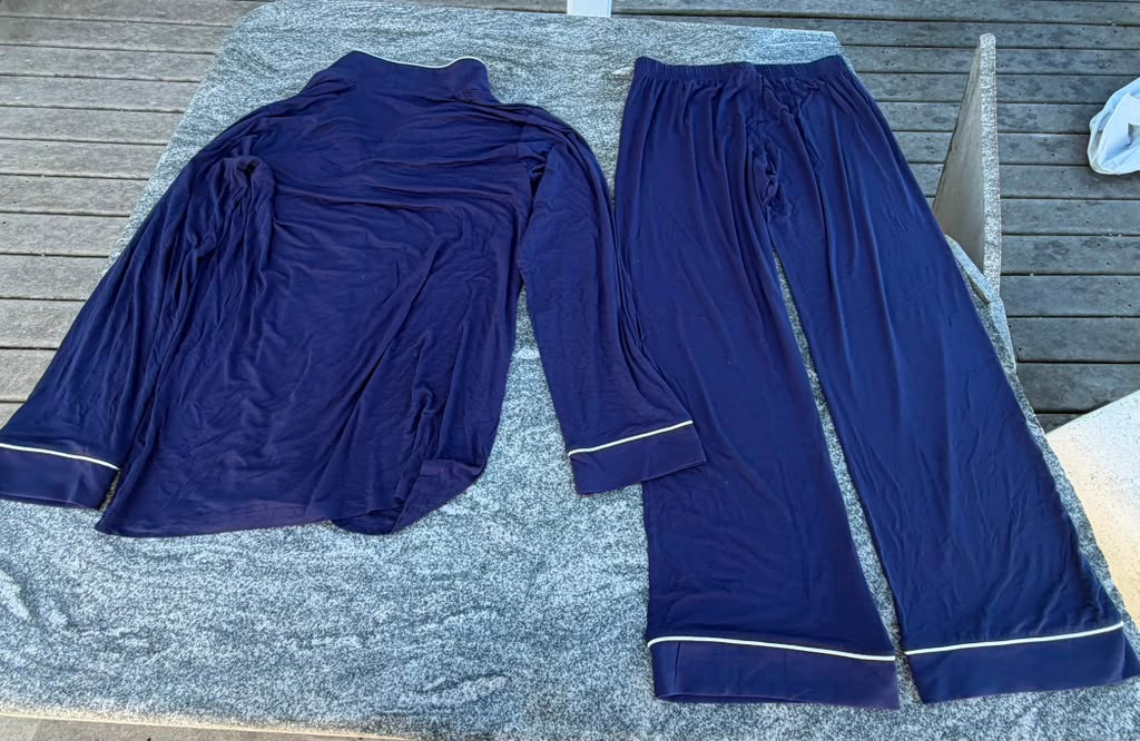 Vintage Navy Cotton Pajamas Set with White Piping, Unbranded, Size Medium