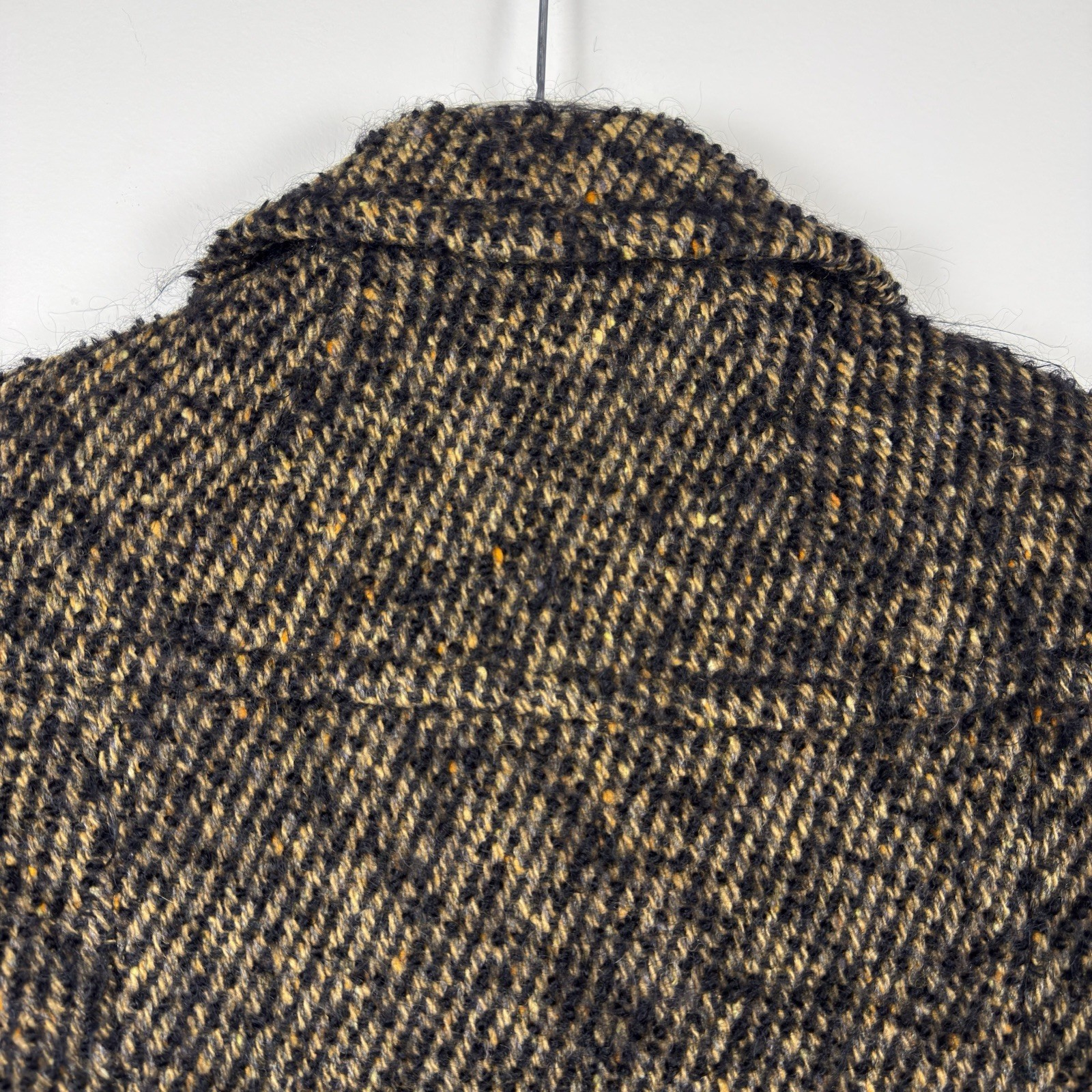 VTG 1960s Custom Made Wool Tweed Double Breasted Coat Womens Small Black Tan NYC