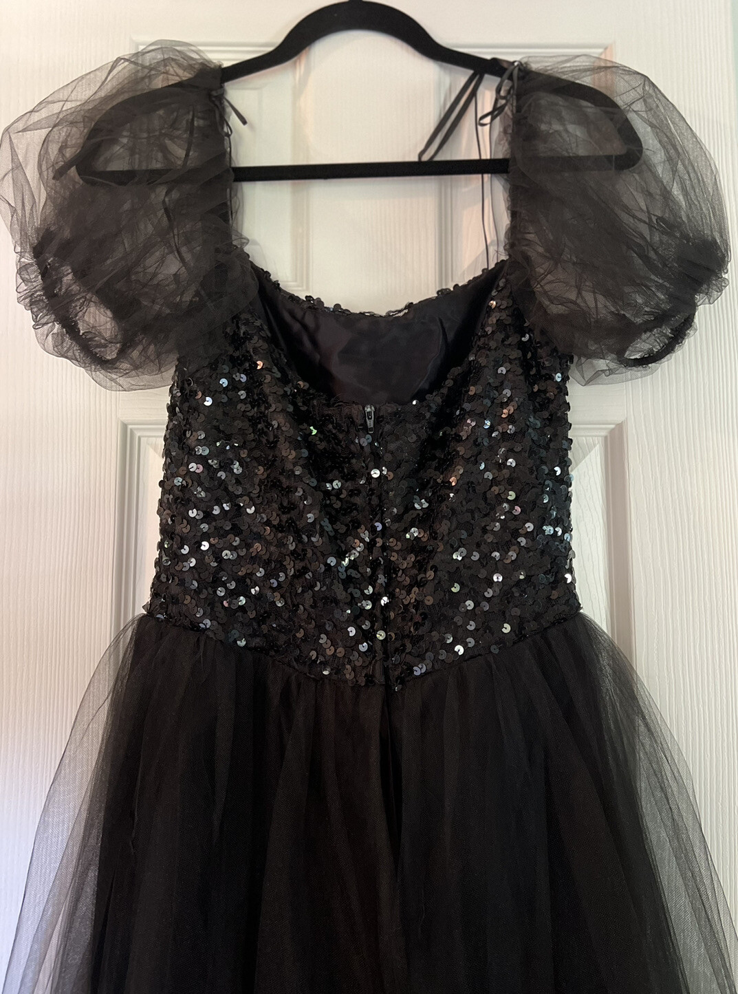 Flirtations Albert Angelo 80s Black Sequin Tulle Prom Dress Wednesday Halloween