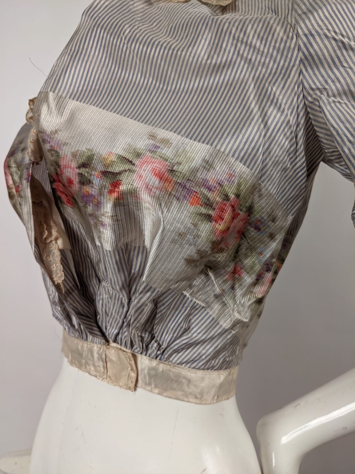 EDWARDIAN STRIPED & OMBRE SILK TAFFETA JACKET W NET SLEEVES 