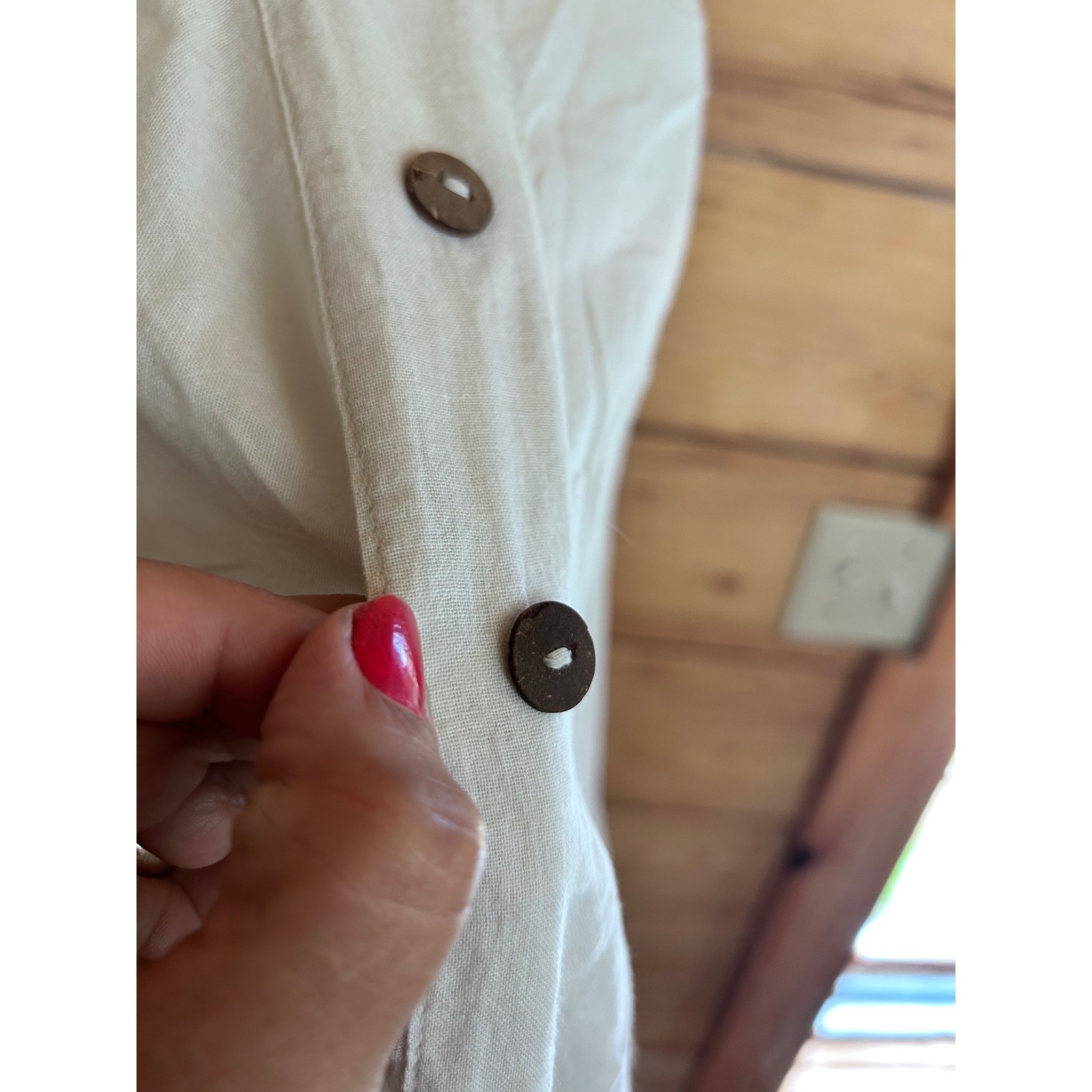 Vintage Cotton Shift Dress Large Cream Button Front Boho Om Grown Lagenlook Orga