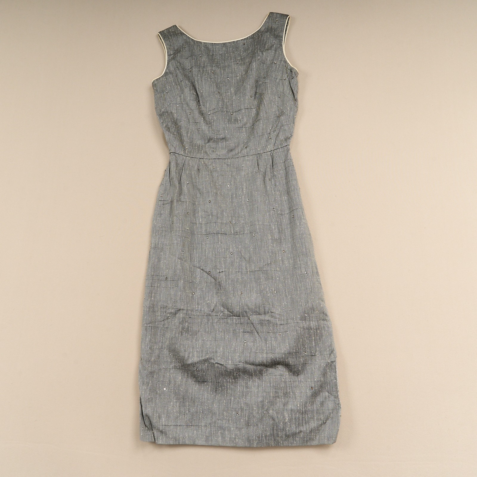 Vintage Fred Rothschild Dress Womens 8 Silver Cotton Rayon Silk USA Runs Small