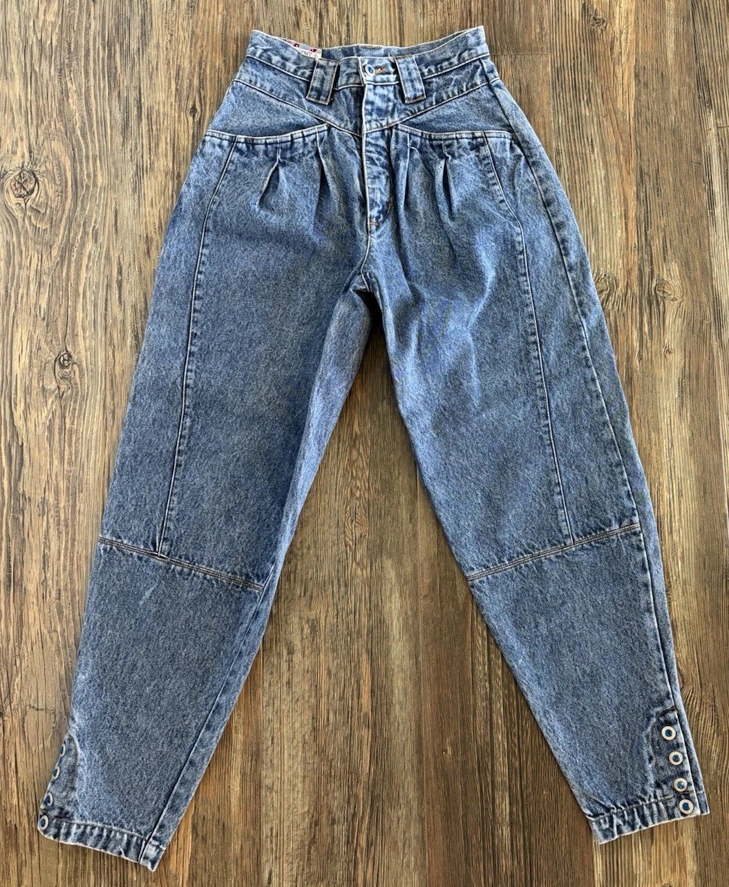 Nuovo High Rise Mom Jeans Womens 7 Double Yoke Blue Jewel Buttons Vintage 80s