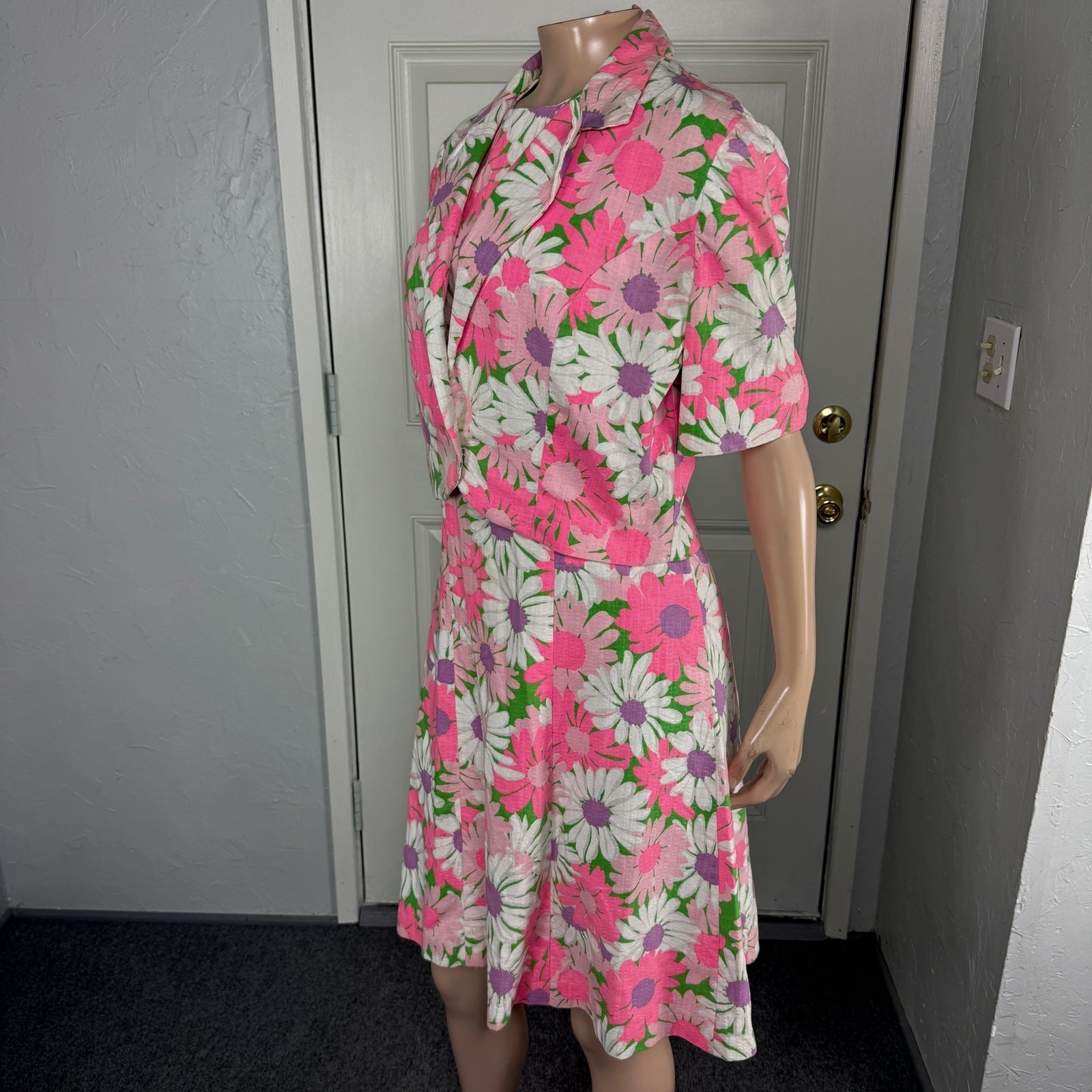 Vintage 70s Handmade Women&rsquo;s Dress Halter Floral 2 piece Set Bright Cotton JJ5