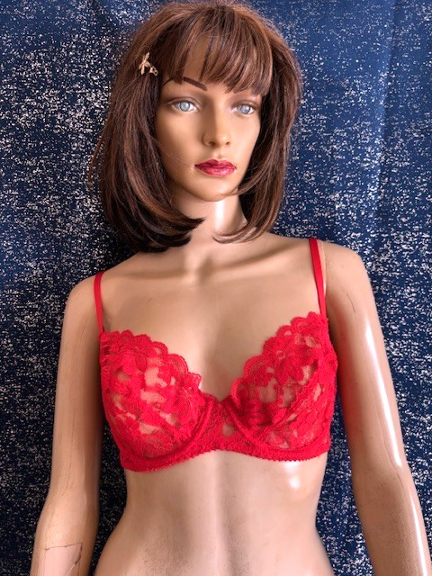 VTG DOLORES FOR POIRRETTE RED LACE BRA SZ 32 D