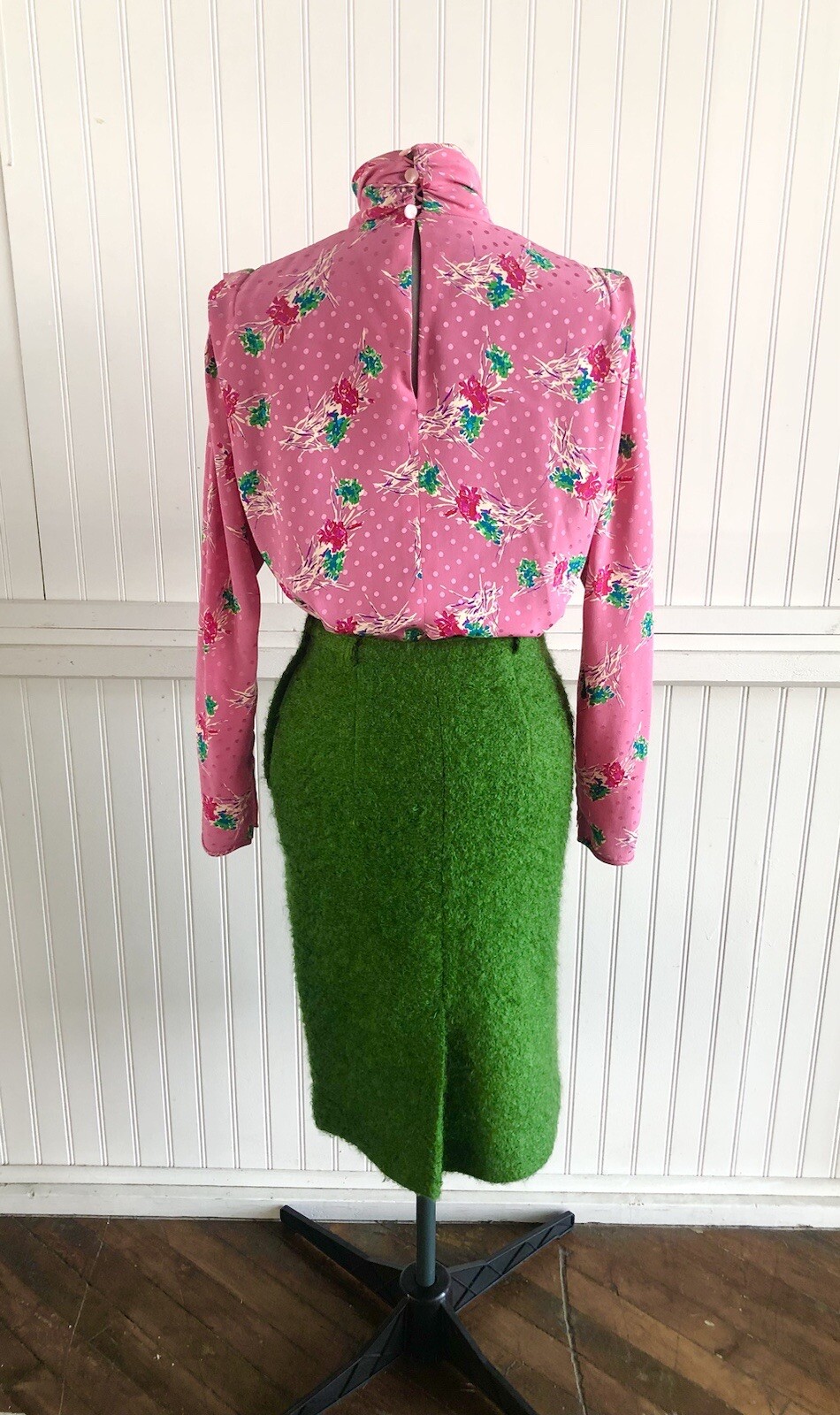 1980’s Emanuel Ungaro Paris High Collared Pink Floral Silk Blouse