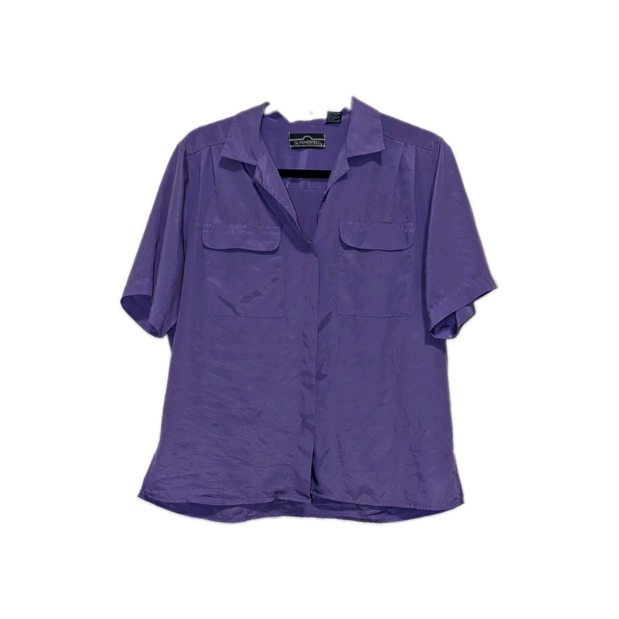 Vintage Summerfield Purple Camp Shirt Size 12 Hidden Button Pleated Blouse 80-90