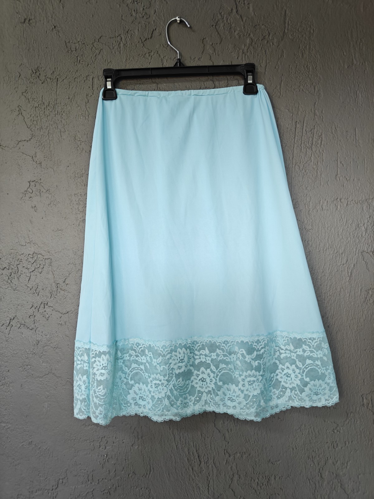 Vintage Van Raalte Large All Nylon Light Blue Half Slip Lace Trim *Read