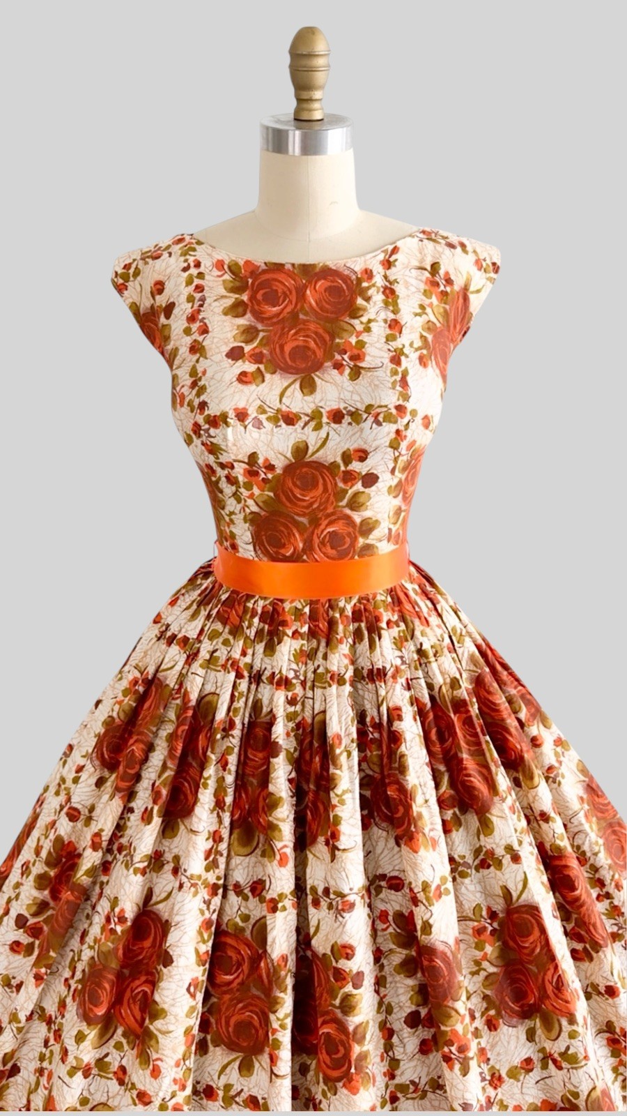 1950s 1960s Rose Print Cotton Sundress Floral Novelty Roses Bouquet Pinup Dress
