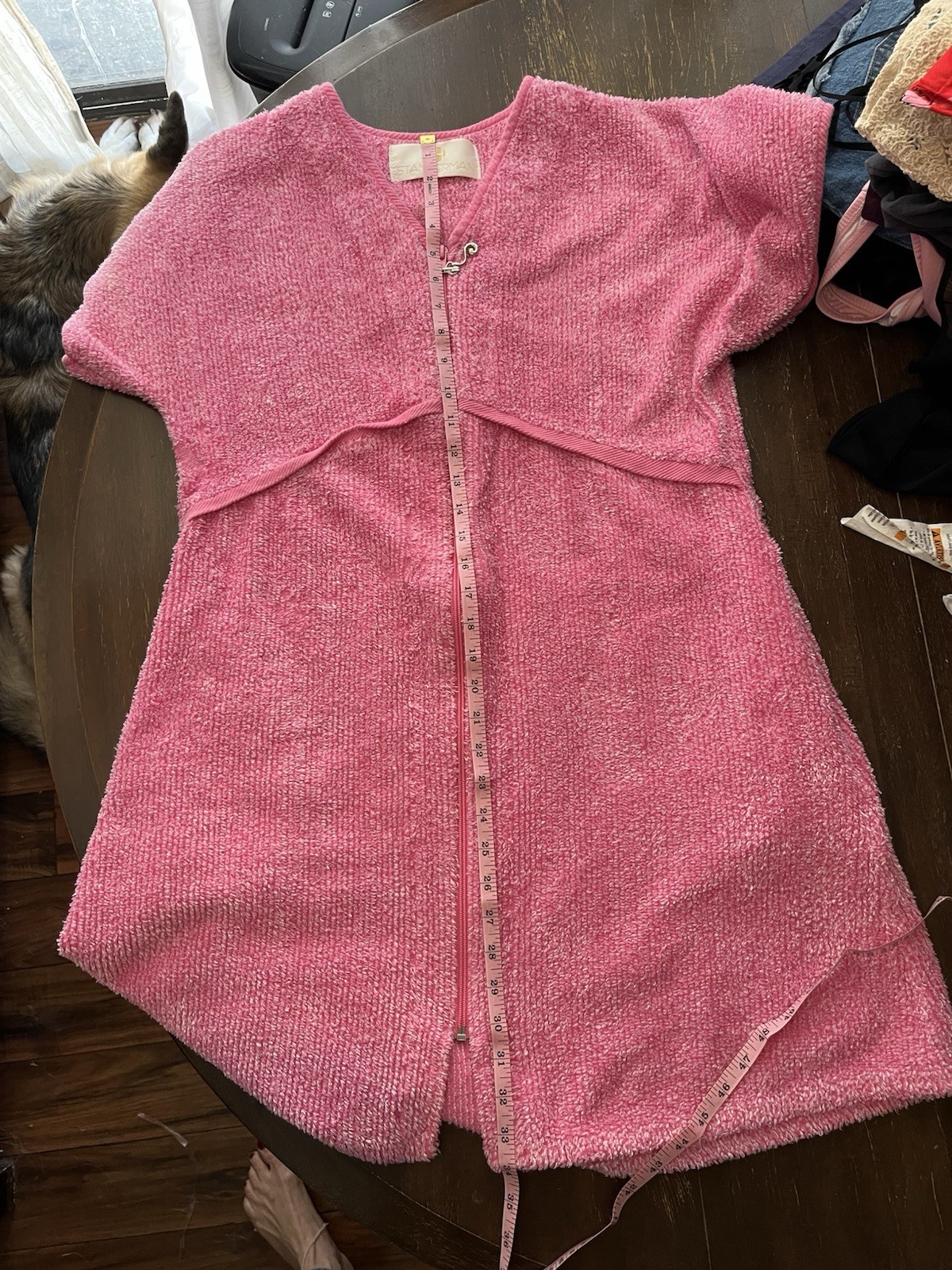 Vintage Stan Herman Terry Chenille Robe Womens Pink House Coat Pockets Medium