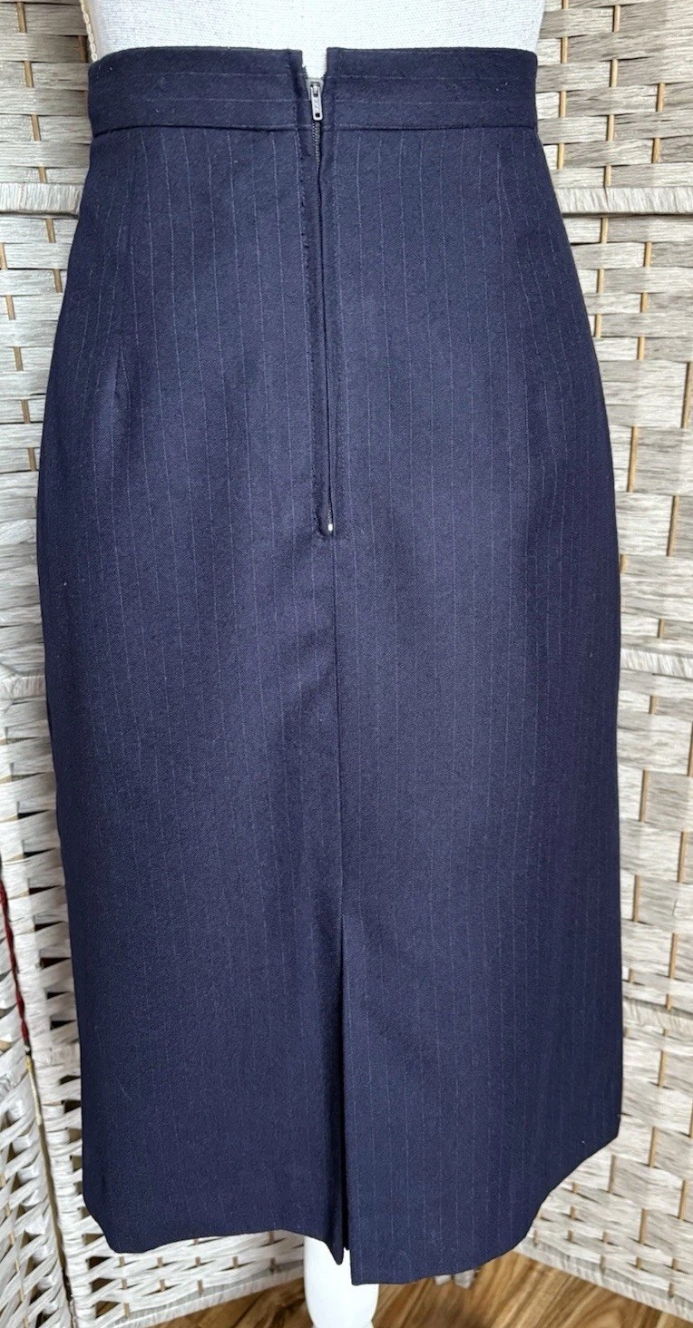 Vintage 1980s Cassidy Navy Pinstripe Mod Secretary Midi Skirt Suit Set Wool SZ 6