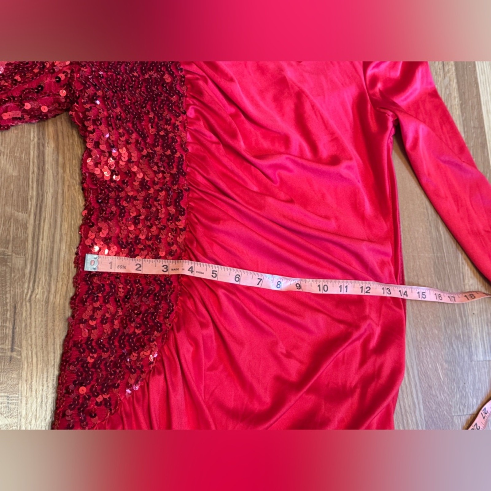 80s Vintage Dynasty Style Red Sequin Wiggle Dress Sz M