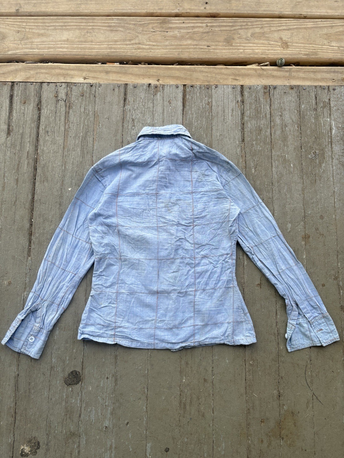 1970s Mod Chambray Button Up Shirt Long Sleeve Dagger Collar