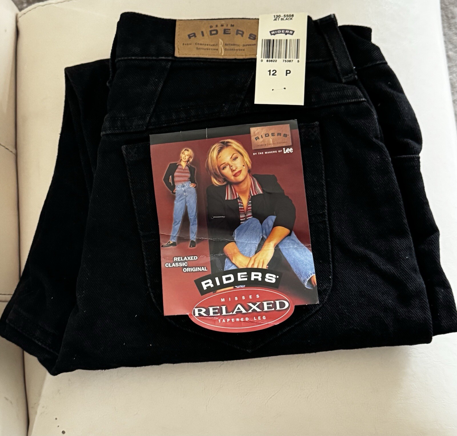 Retro Lee Riders Misses Relaxed Tapered Leg Black Jeans, 12 Petite NWT