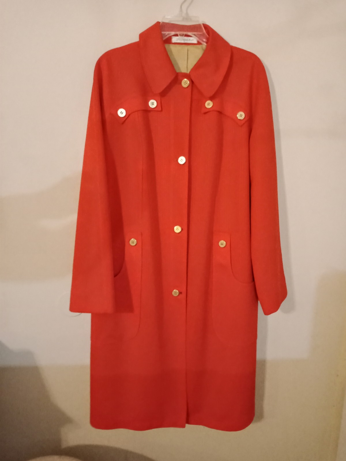 Vintage Mod Misty Harbor Persimmon Orange Coat 16 Tall Brass Buttons