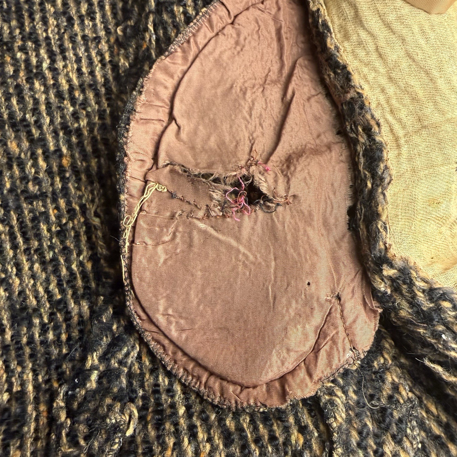 VTG 1960s Custom Made Wool Tweed Double Breasted Coat Womens Small Black Tan NYC