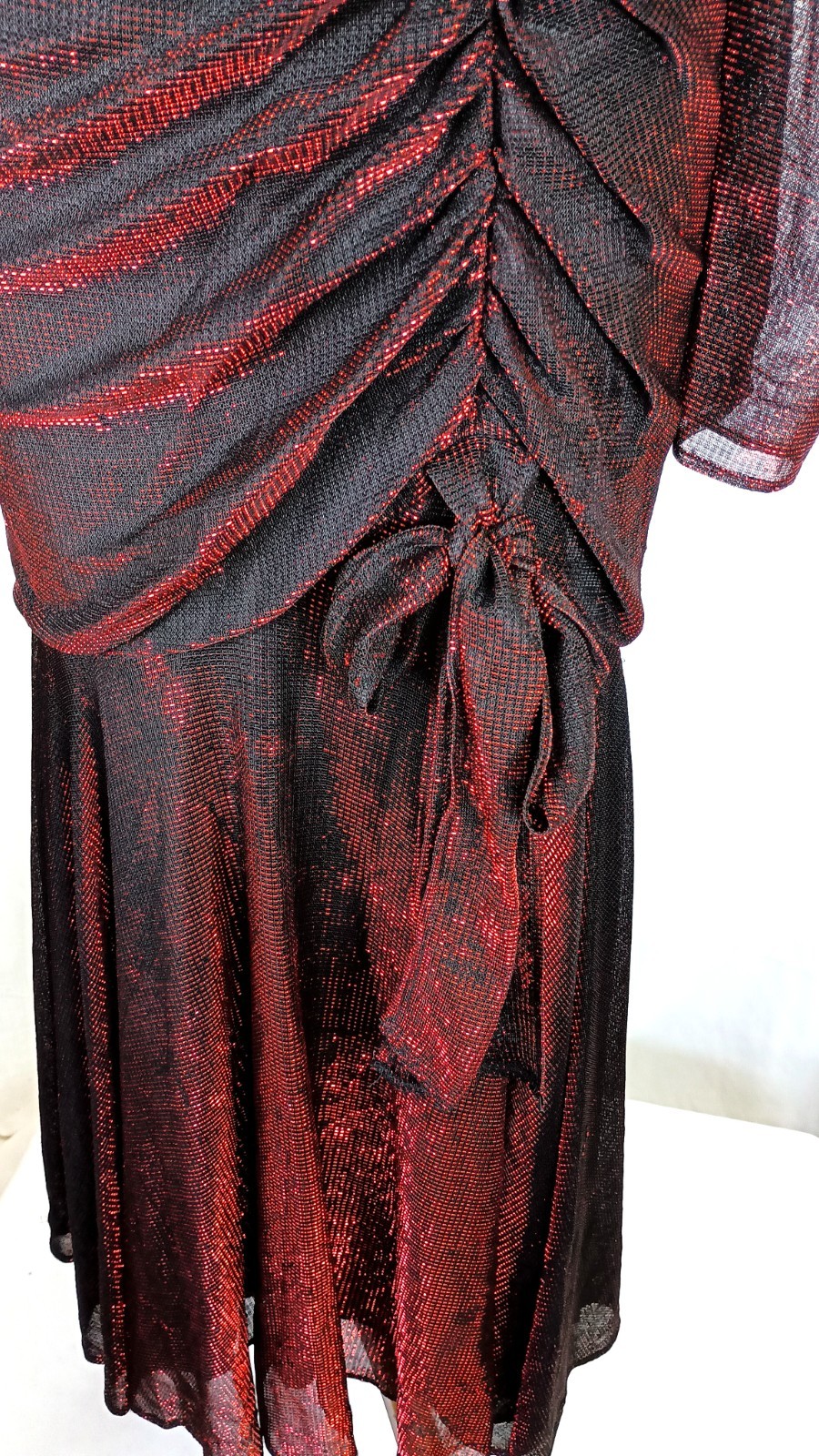Vintage 80&rsquo;s Cher Jacque Dressy Red/Black Sexy Ruched Special Occasion Gown Med