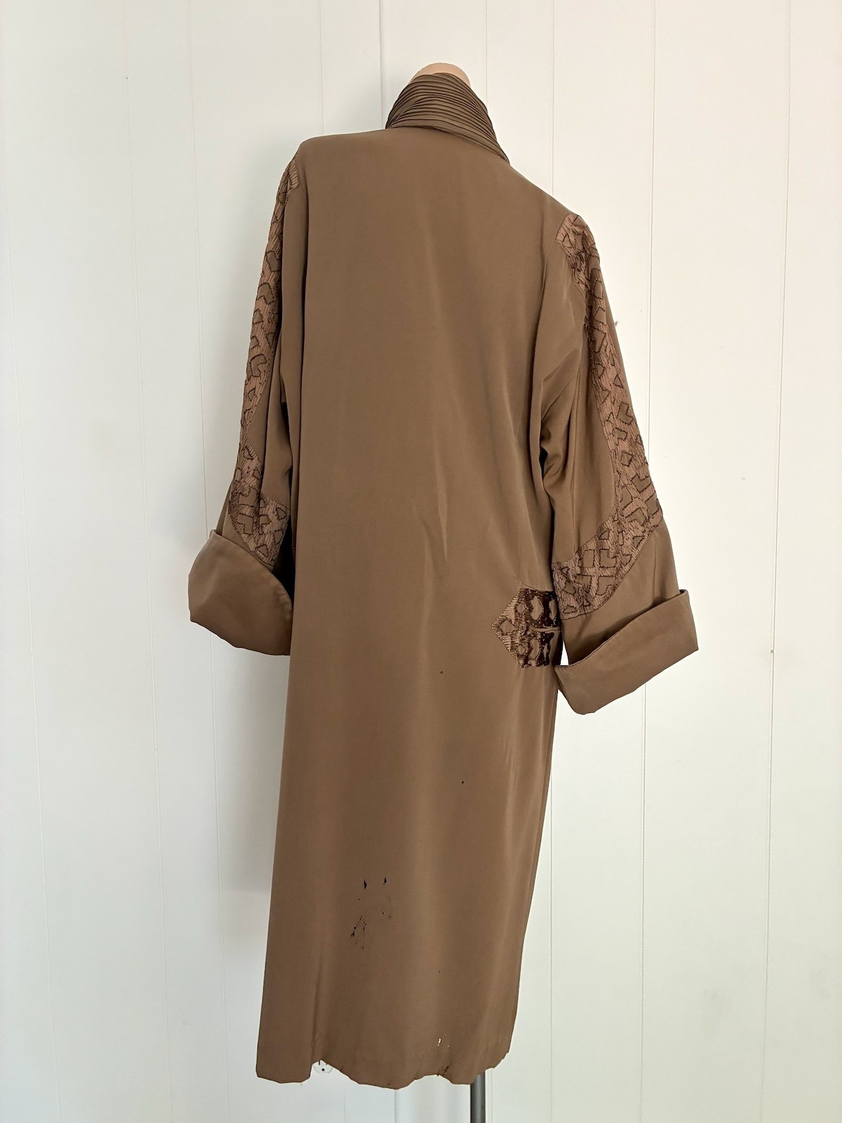 1920s Art Deco Brown Wool Gabardine Cocoon Coat Sz S-M-L