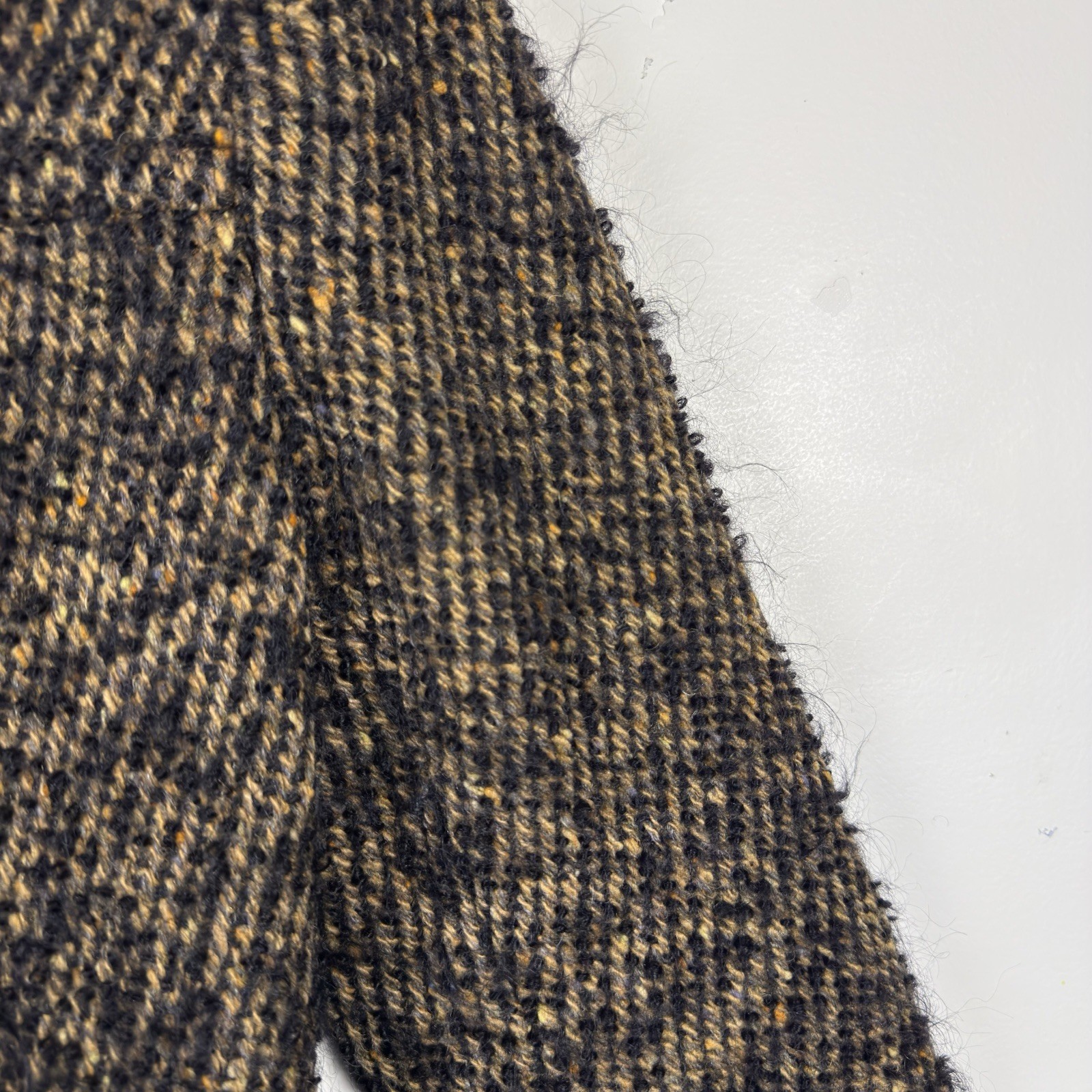 VTG 1960s Custom Made Wool Tweed Double Breasted Coat Womens Small Black Tan NYC