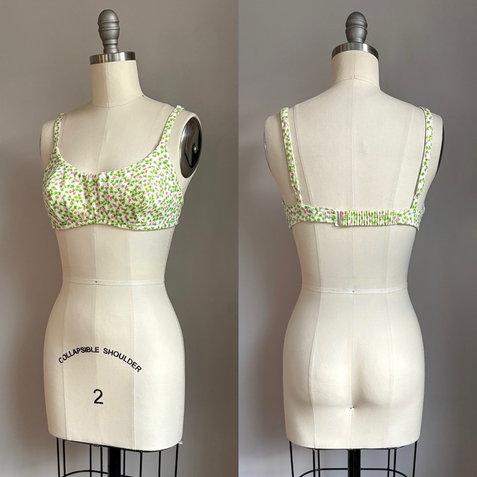 Vintage 1960’s Four Leaf Clover Shamrock & Pink Ladybug Bikini Halter Top XS